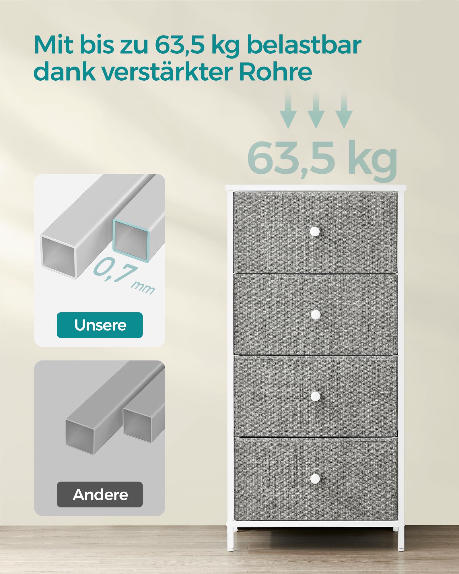 songmics-kommode-lts314l10-4-stoff-schubladen-metallrahmen-hoch-und-schmal-taube image 5