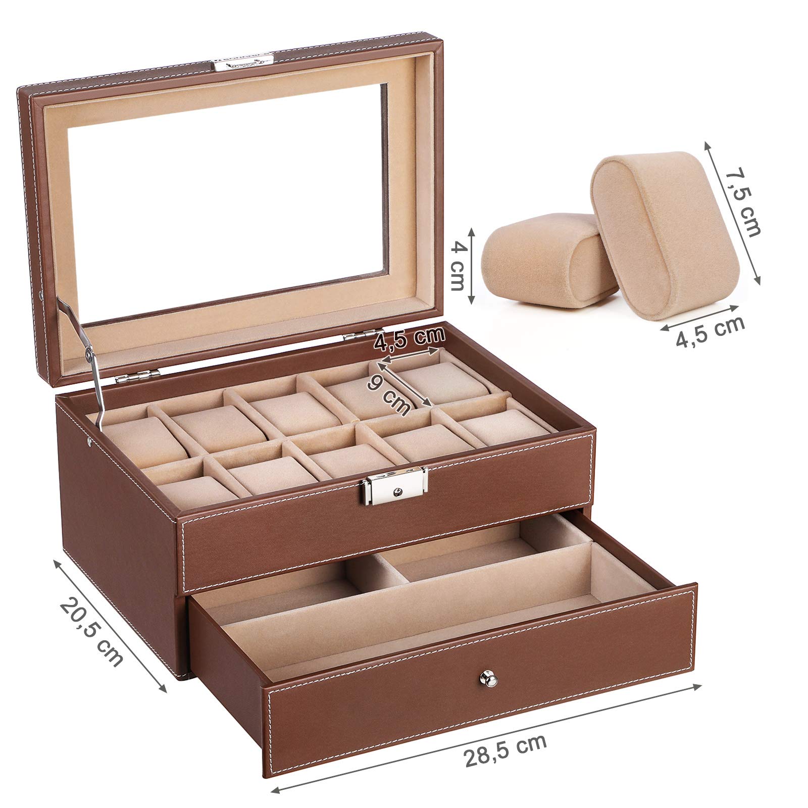 songmics-uhrenbox-f-r-10-uhren-mit-glasdeckel-und-schublade-braun-jwb007 image 7