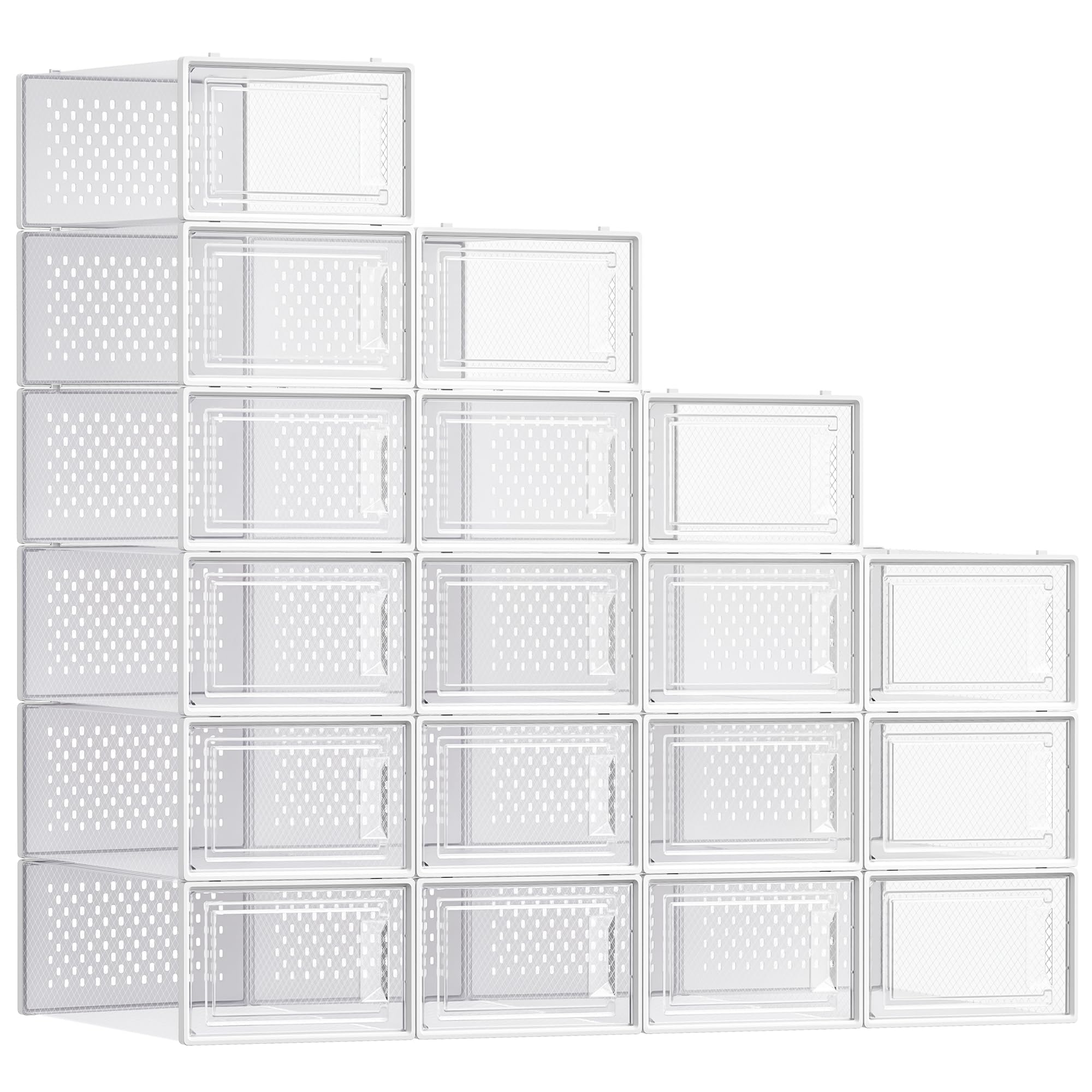 songmics-lsp18swt-schuhboxen-18er-set-kunststoff-transparent-faltbar-stapelbar-g image 1