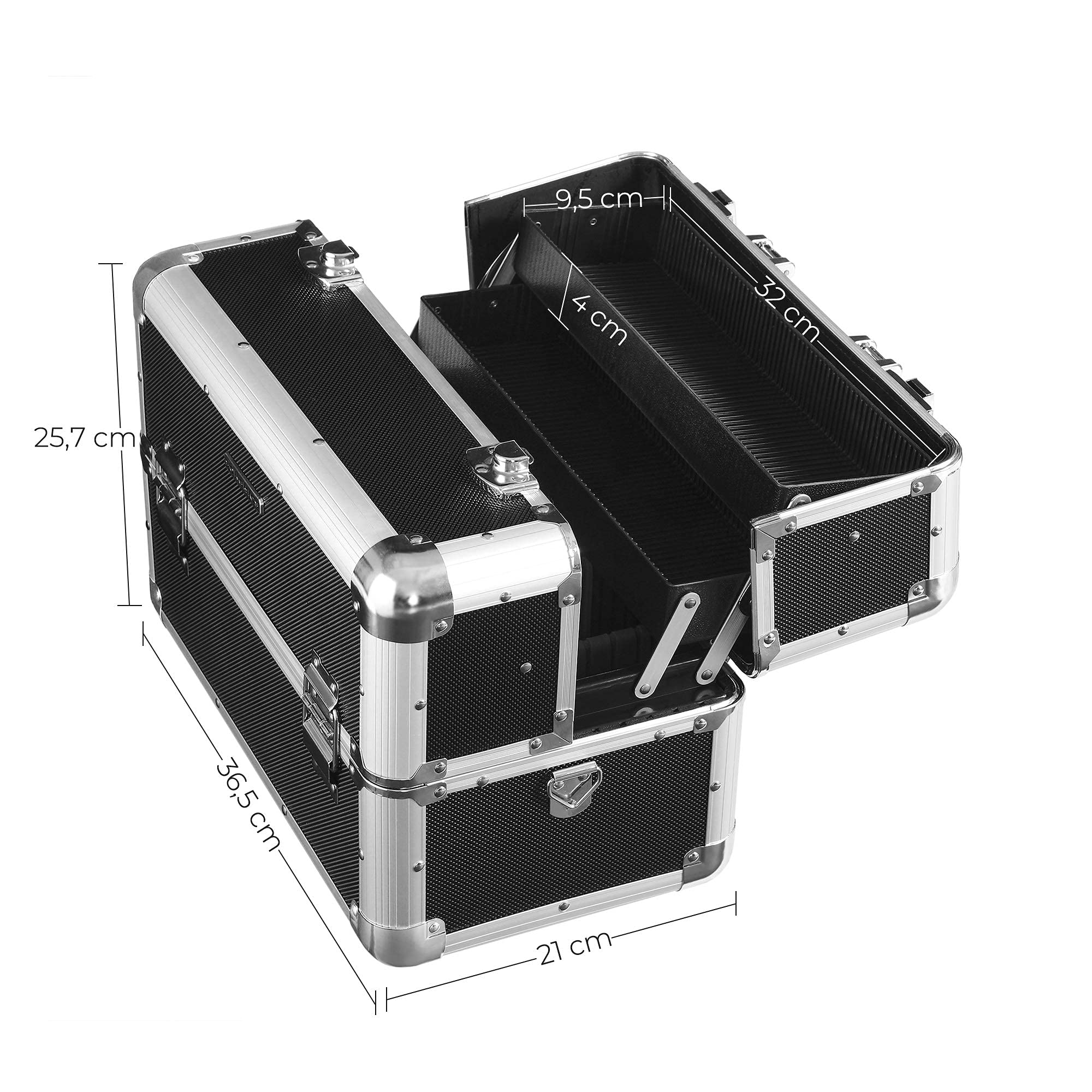 songmics-kosmetikkoffer-schminkkoffer-xxl-alu-36-5x21x25-7-cm-schwarz-jbc228 image 6
