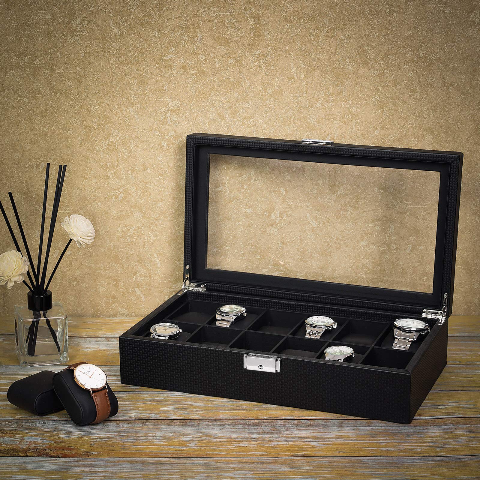 songmics-uhrenbox-12-f-cher-mit-glasdeckel-schwarz-jwb302h image 2