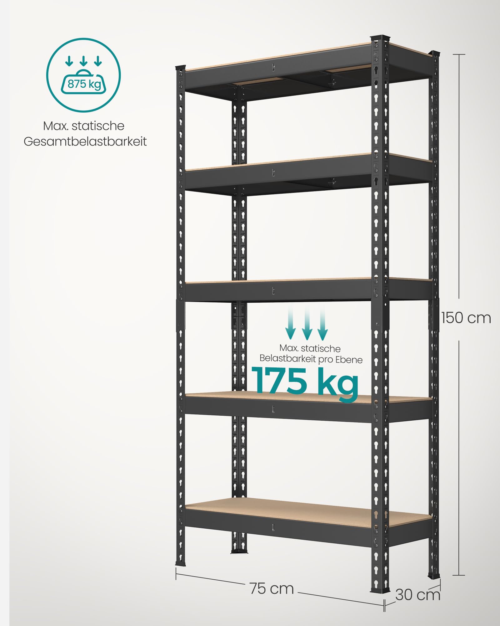 songmics-schwerlastregal-glr300b01-standregal-30x75x150-cm-5-ablagen-schwarz image 8