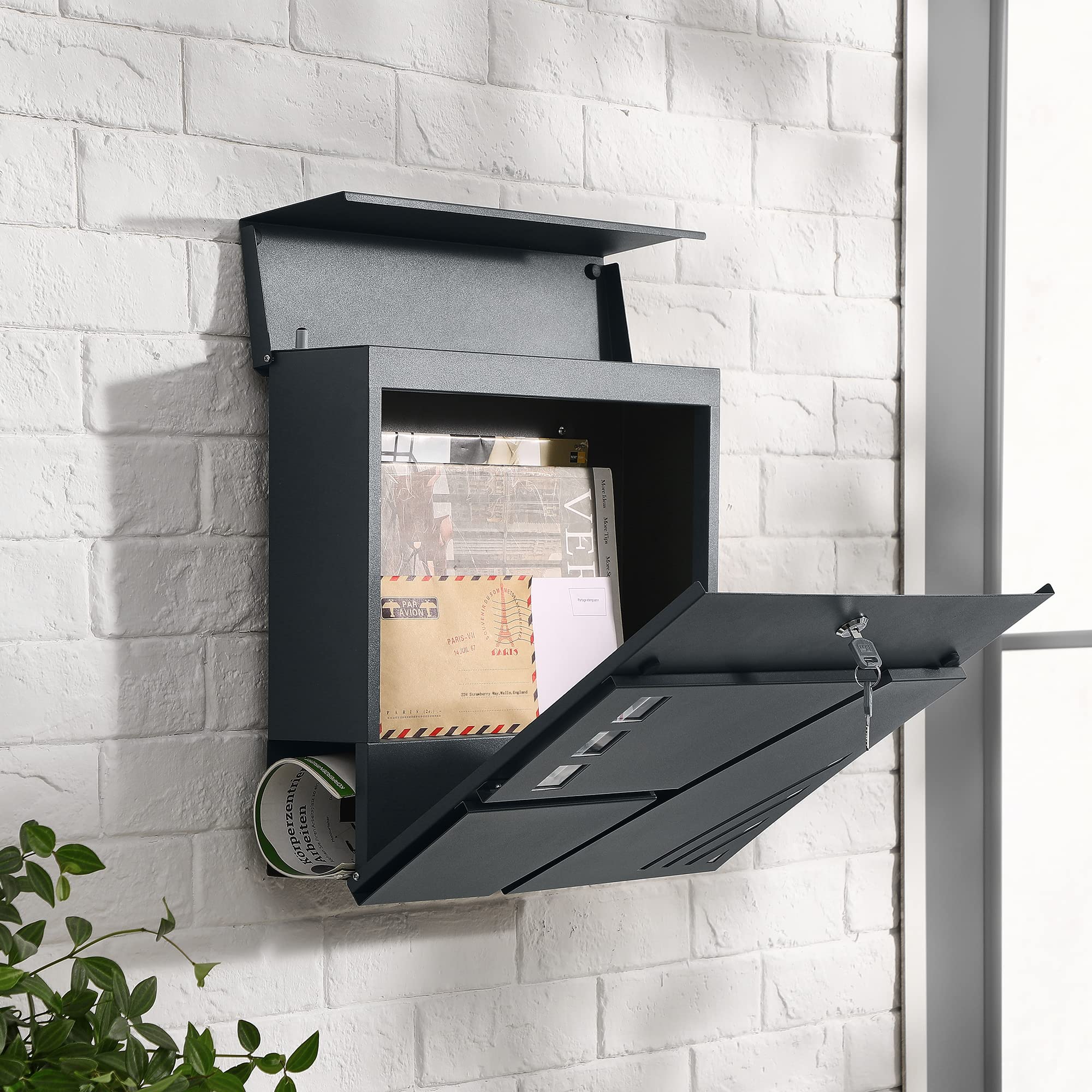 songmics-wandbriefkasten-mit-sichtfenster-und-zeitungsfach-anthrazit image 3