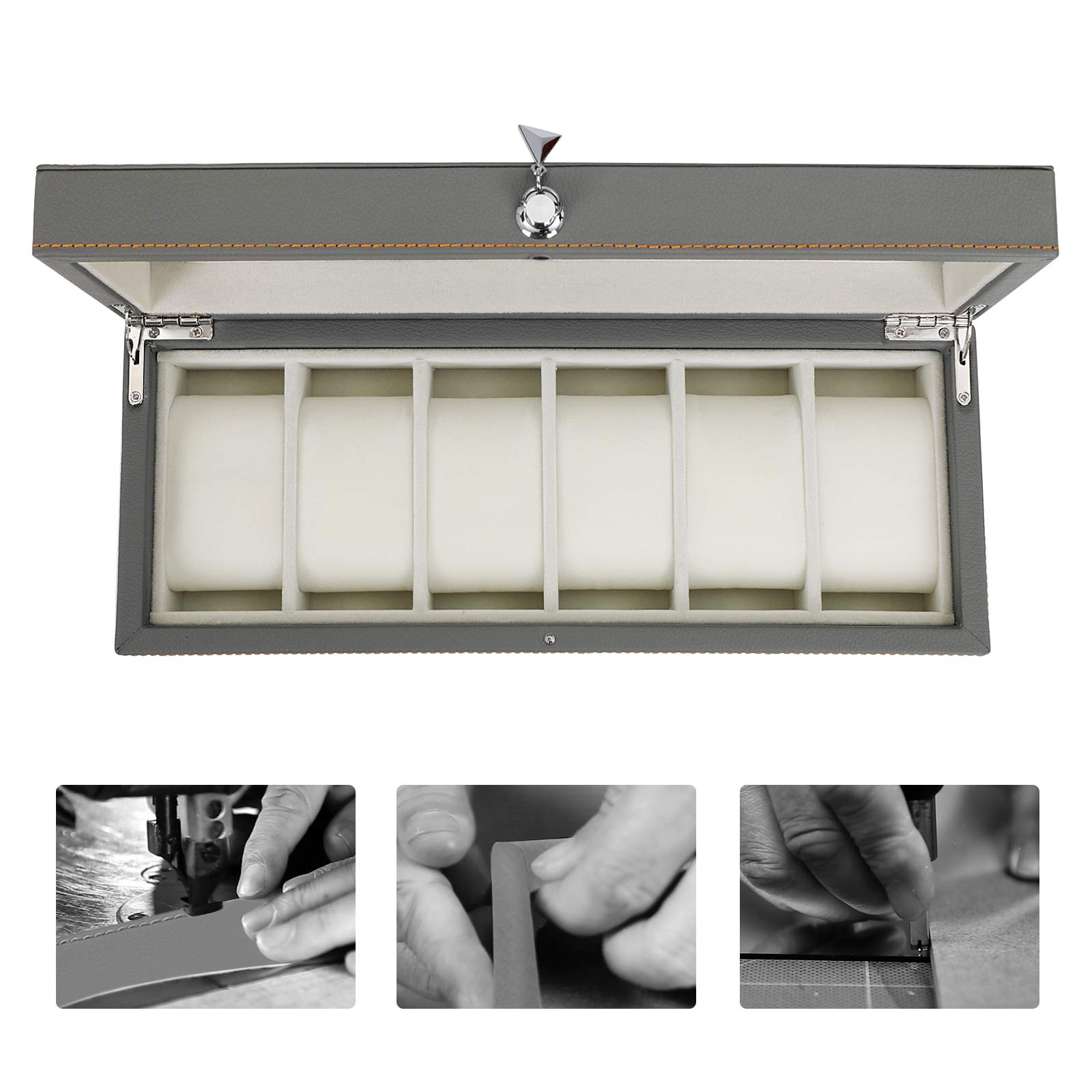 songmics-uhrenbox-jwb013gy-grau-uhrenkasten-mit-glasdeckel-f-r-6-uhren image 4