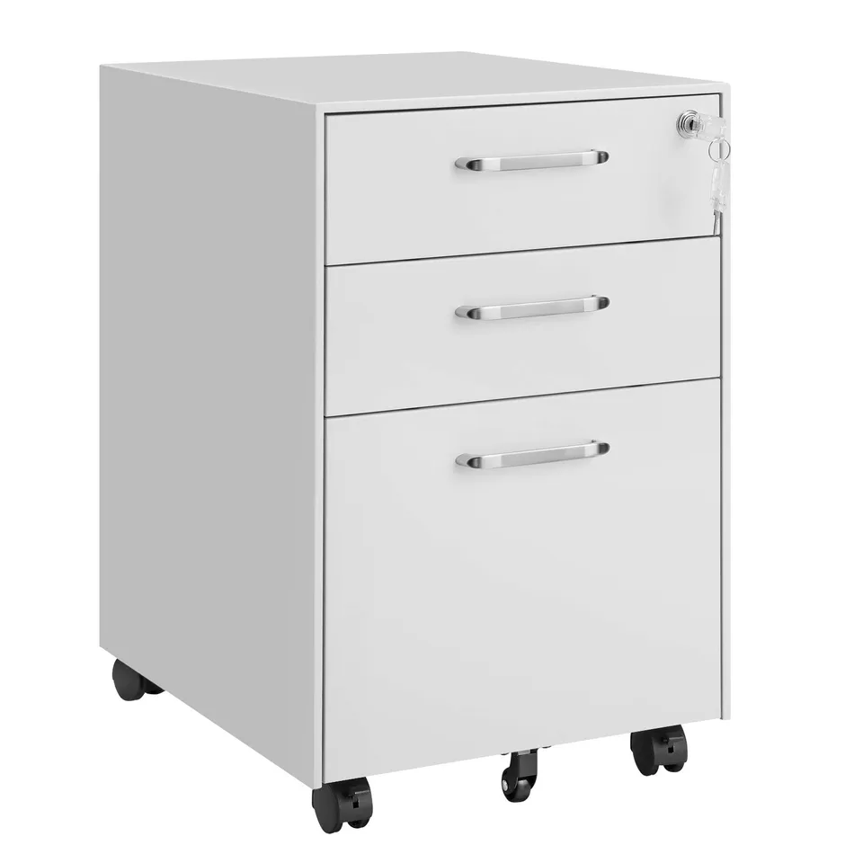 songmics-rollcontainer-stahl-wei-3-schubladen-abschlie-bar-mit-rollen image 1