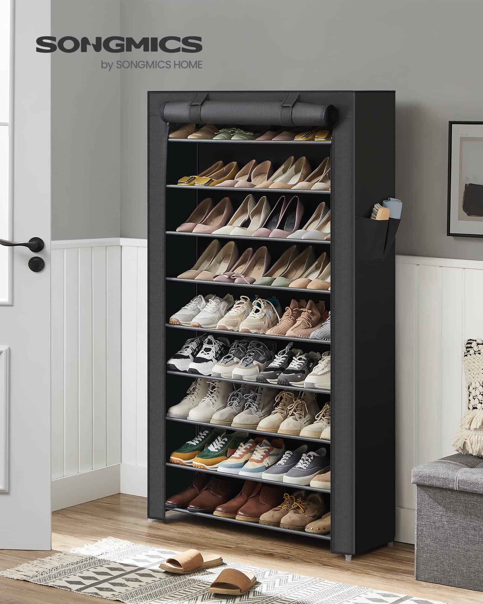songmics-schuhregal-10-ebenen-28x88x160-cm-schwarz-rxj36hv1-schuhschrank-staubdi image 2