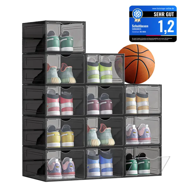 songmics-schuhboxen-lsp412b01-schuh-organizer-12er-set-transparent-schwarz image 1