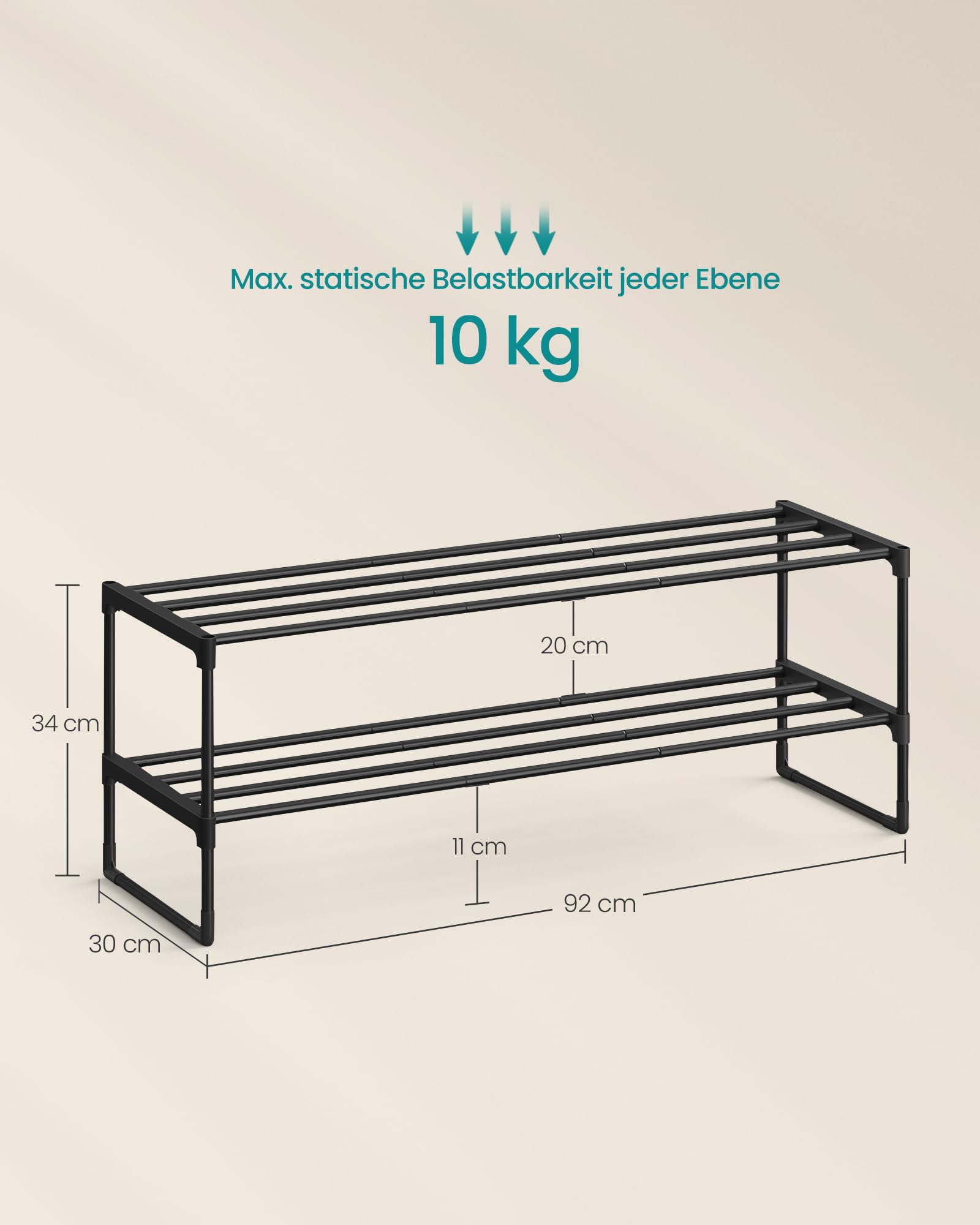 songmics-schuhregal-lsa12bkv2-schwarz-2-ebenen-metall-f-r-12-15-paar-30-x-92-x-3 image 3