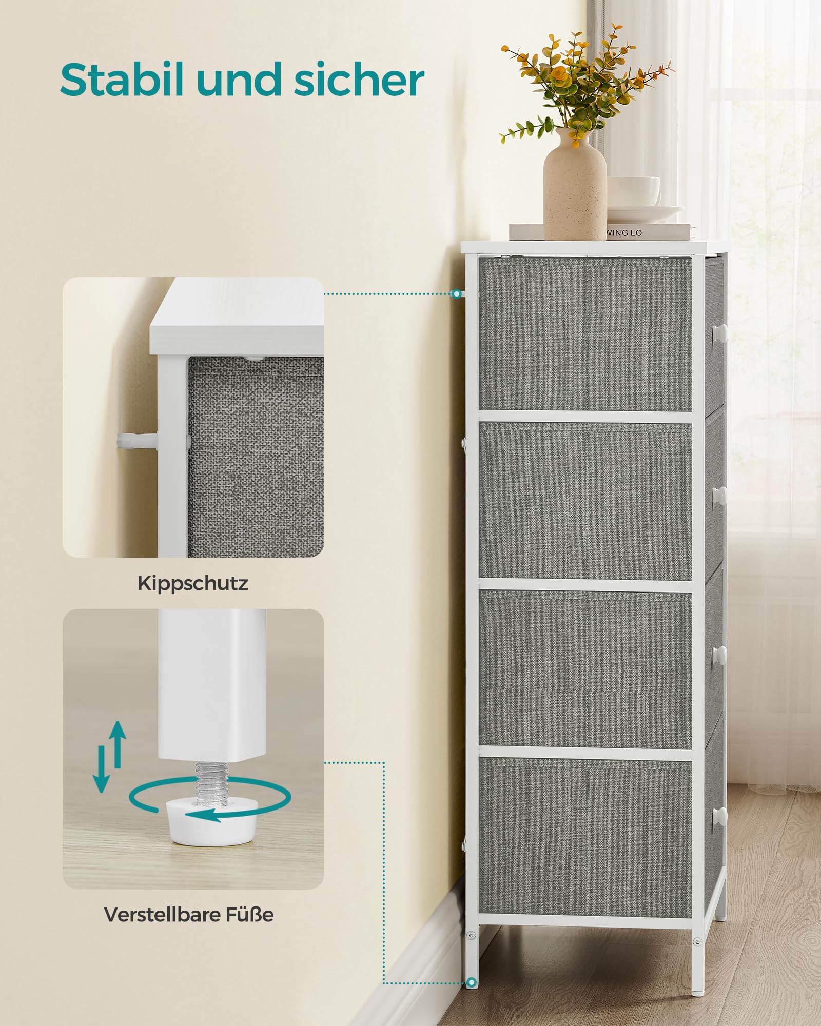 songmics-kommode-lts314l10-4-stoff-schubladen-metallrahmen-hoch-und-schmal-taube image 8