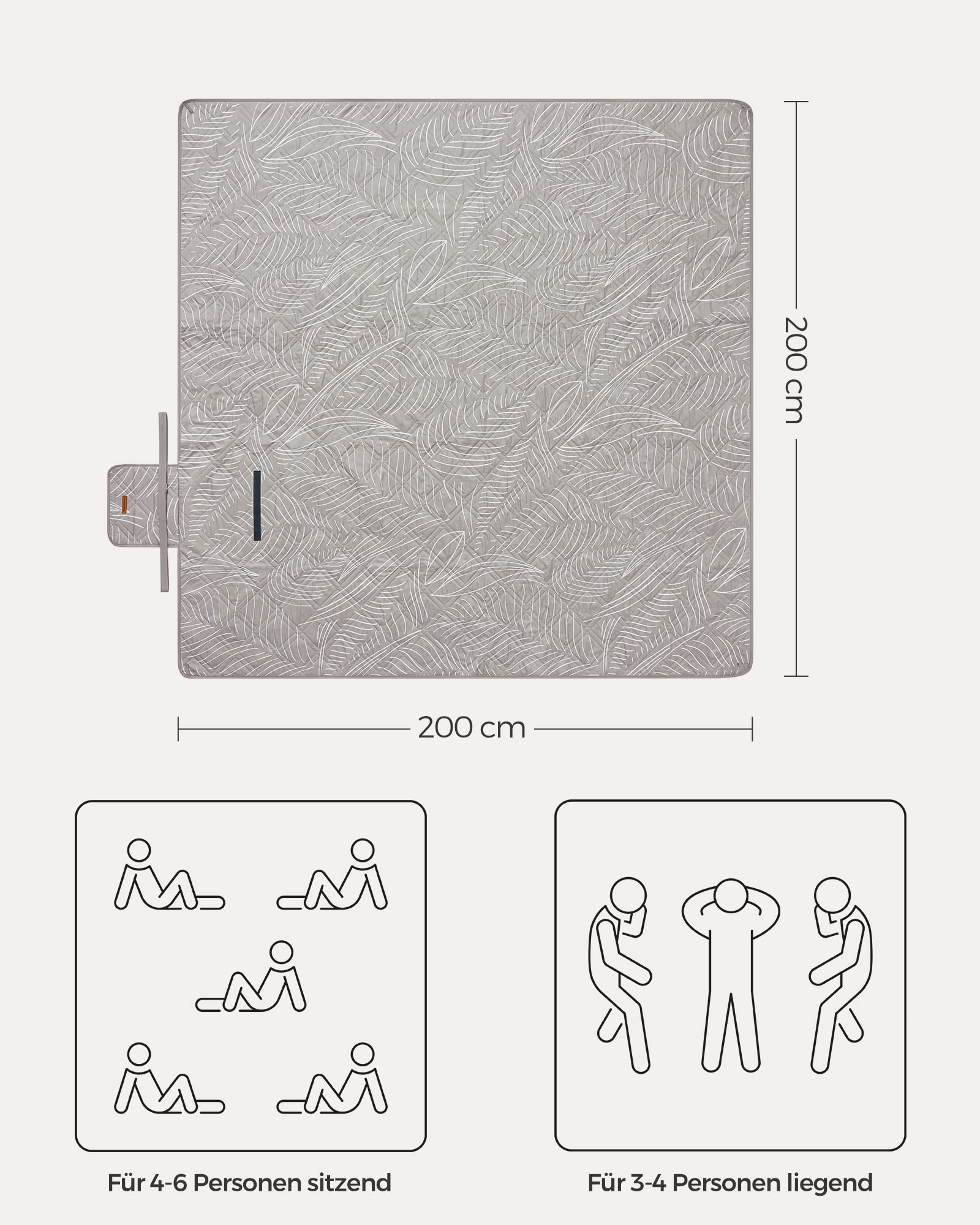 songmics-gcm010b02-picknickdecke-200-x-200-cm-wasserdicht-khaki-farn image 3