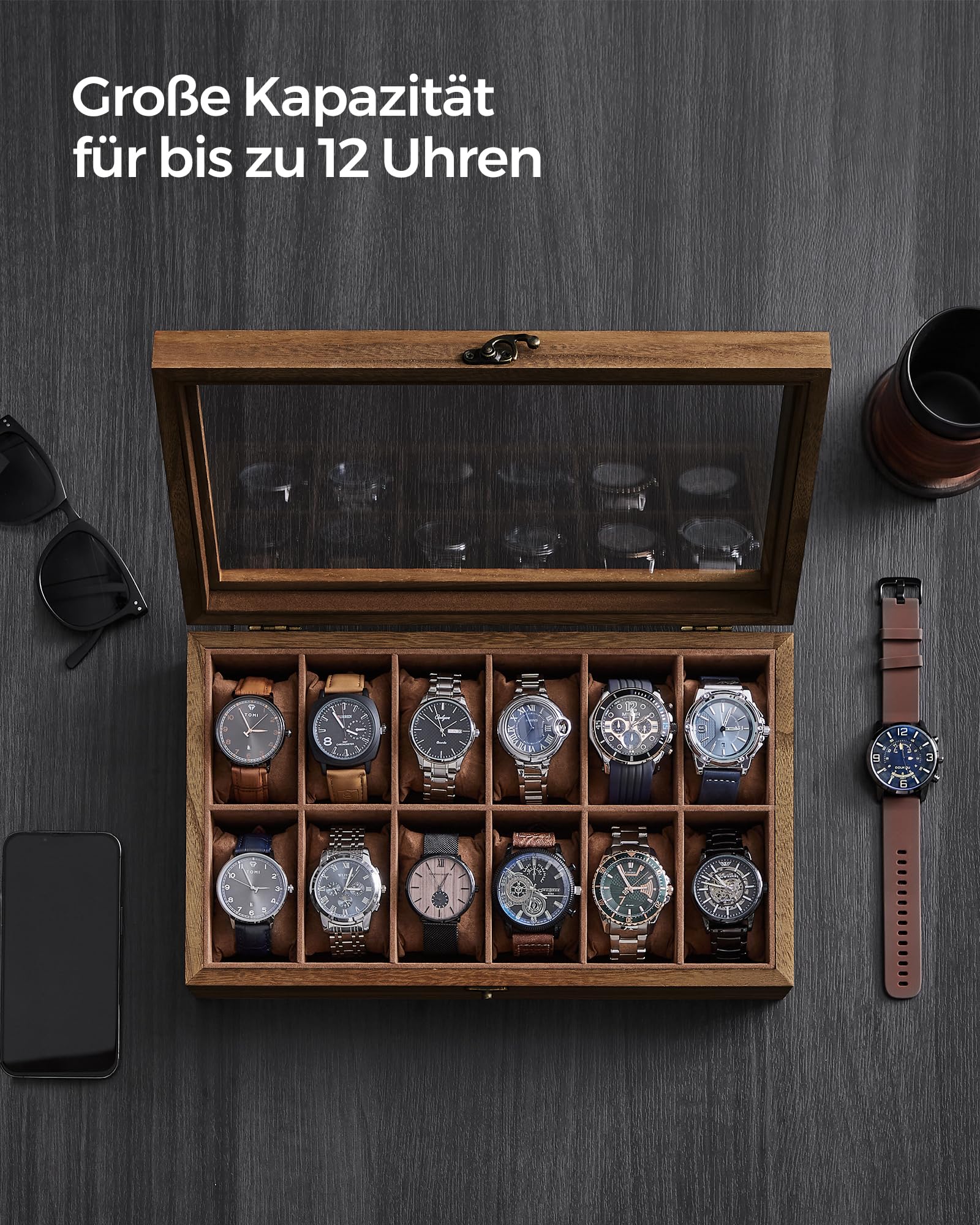 songmics-uhrenbox-12-f-cher-massivholz-mit-glasdeckel image 4