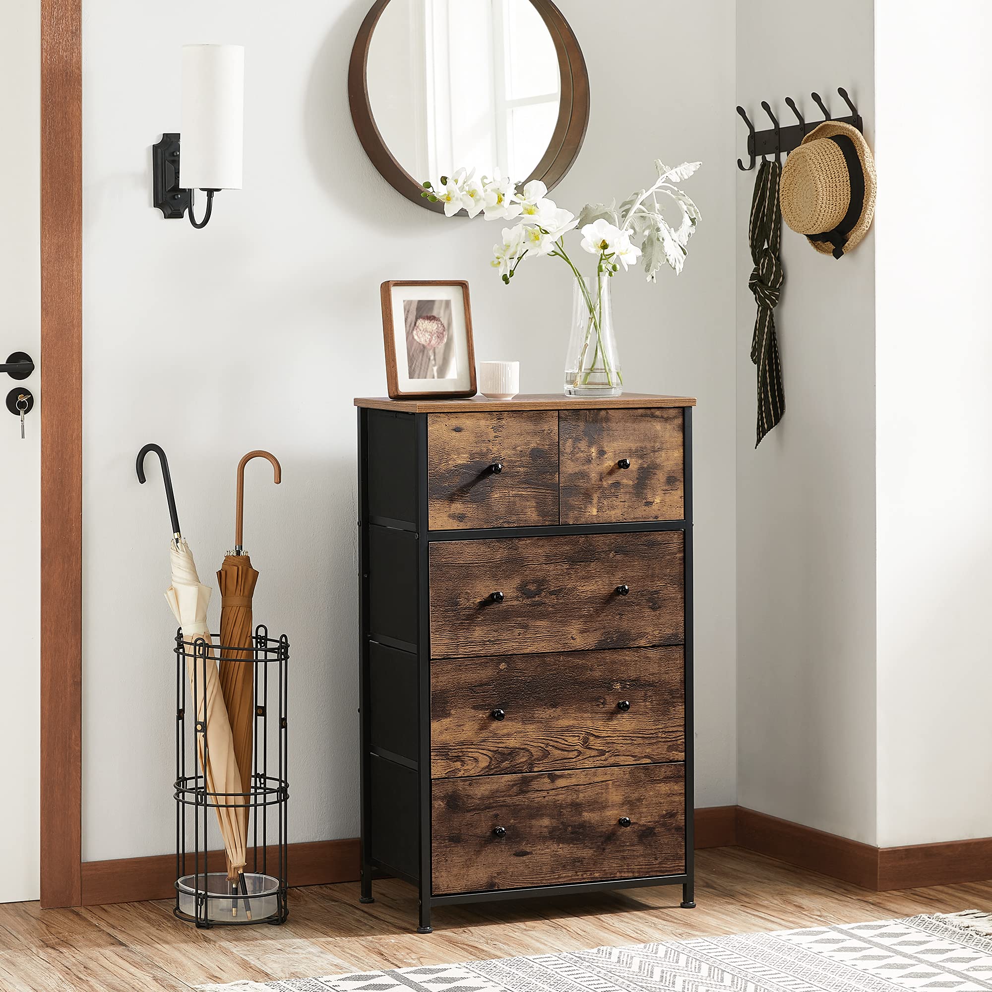 songmics-bellah-lgs045kd01-kommode-mit-5-stoffschubladen-vintagebraun-schwarz image 6