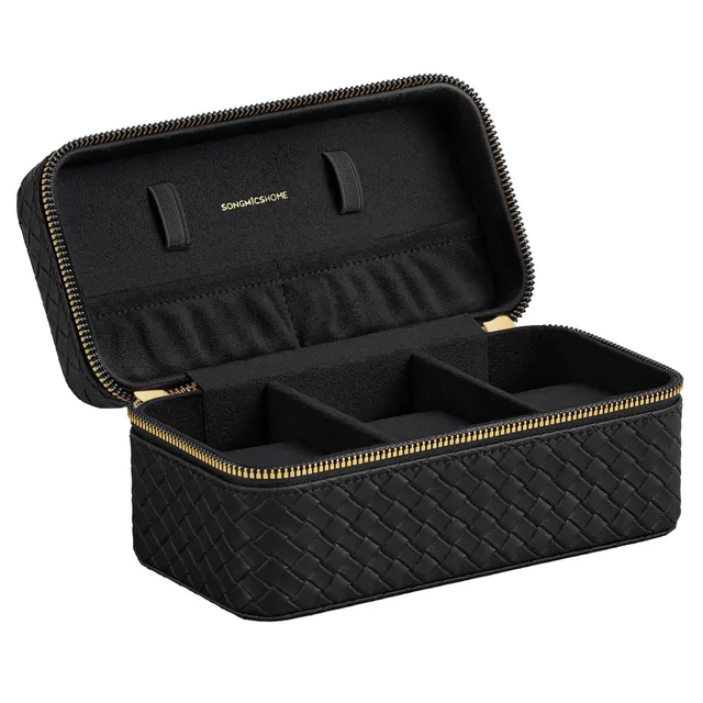 songmics-home-ronne-jwb017b01-uhrenbox-etui-f-r-3-uhren-schwarz-schwarz image 1