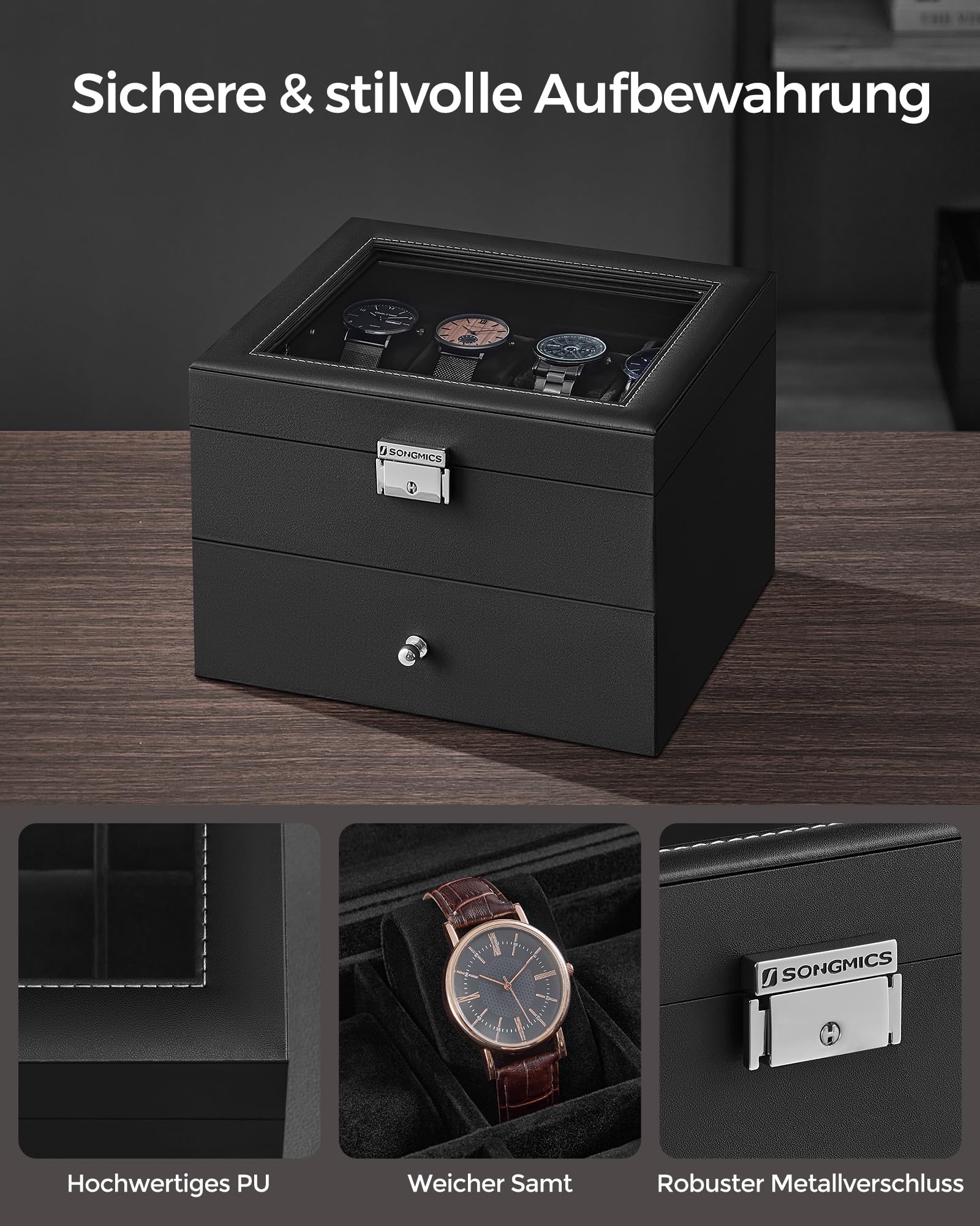 songmics-uhrenbox-jwb016b01-2-ebenen-16-f-cher-schwarz image 3