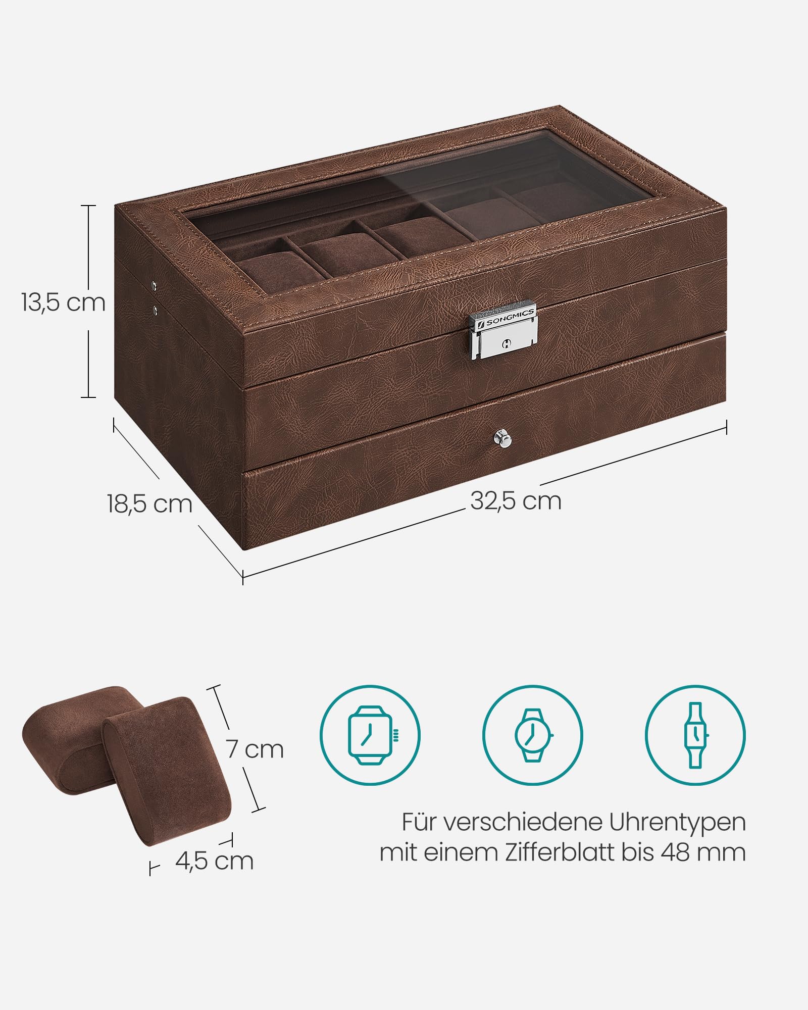 songmics-uhrenbox-12-uhren-mit-glasdeckel-braun-jwb012k01 image 7