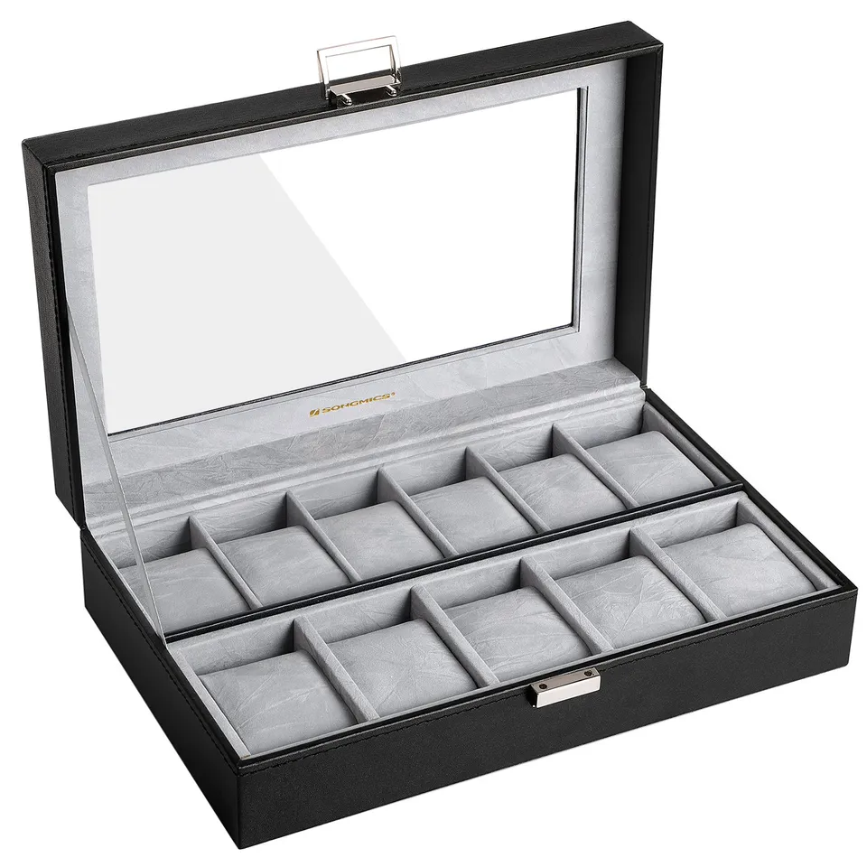 songmics-uhrenbox-jwb14bk-schwarz-mit-glasfenster-f-r-11-uhren image 1