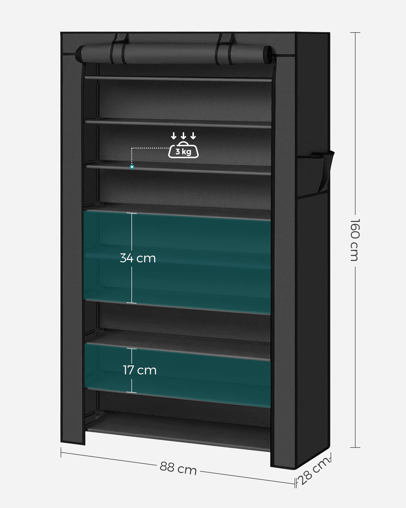 songmics-schuhregal-10-ebenen-28x88x160-cm-schwarz-rxj36hv1-schuhschrank-staubdi image 5