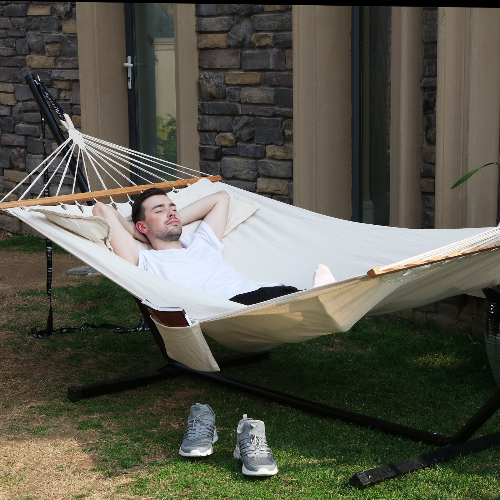 songmics-h-ngematte-gdc22m-outdoor-210-x-150-cm-mit-holzstangen-und-2-kissen-bei image 3