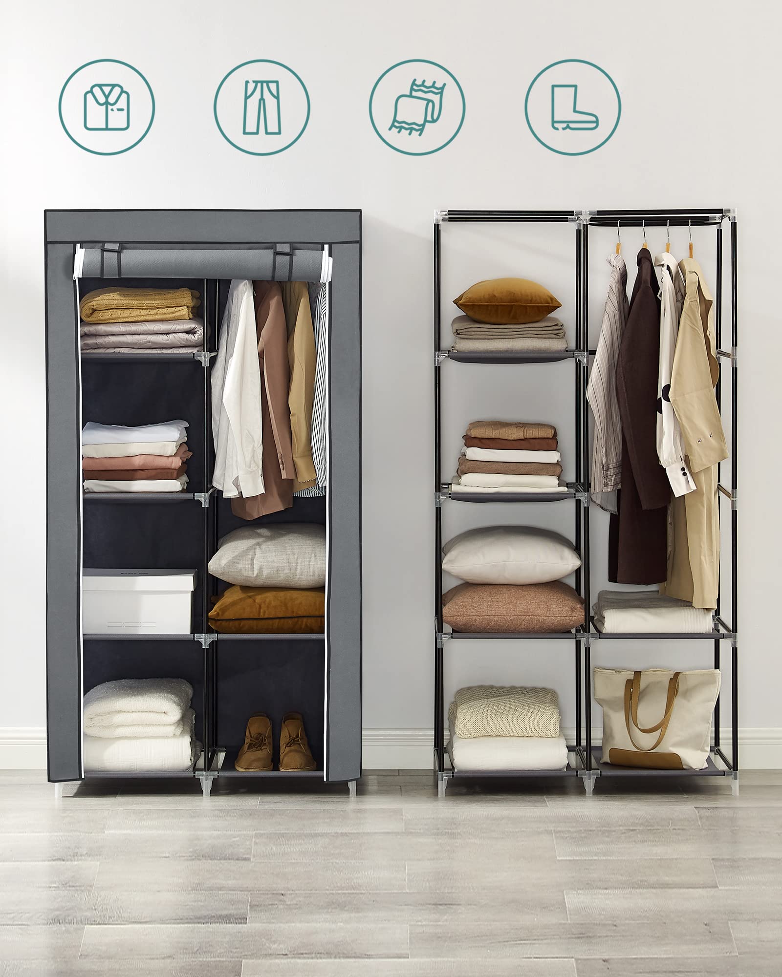 songmics-kleiderschrank-stoffschrank-ryg84g-grau-88-x-45-x-168-cm-mit-6-ablagen image 4