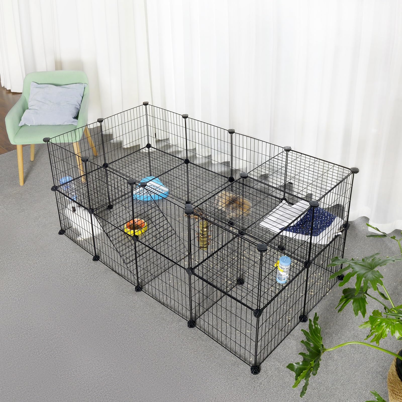 songmics-lpi02h-kleintiergehege-modular-2-ebenen-143-x-73-x-71-cm-schwarz image 3