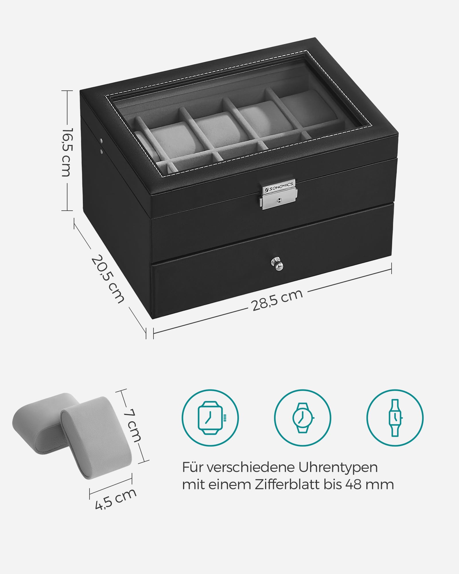 songmics-jwb020-uhrenbox-20-f-cher-2-ebenen-glasdeckel-schwarz image 6