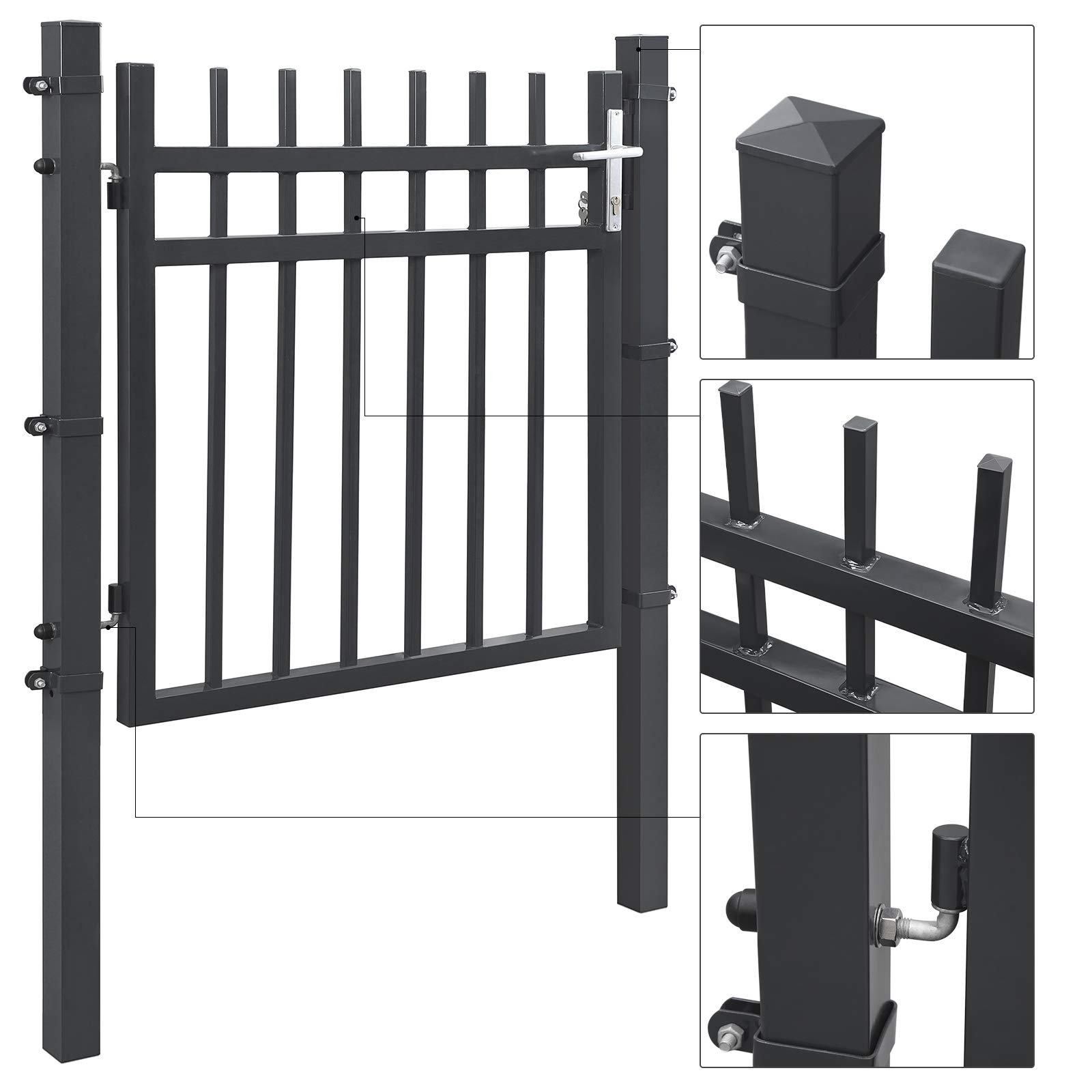 songmics-gartentor-ggd350g-aus-verzinktem-stahl-106-x-90-cm-grau-mit-schloss image 4