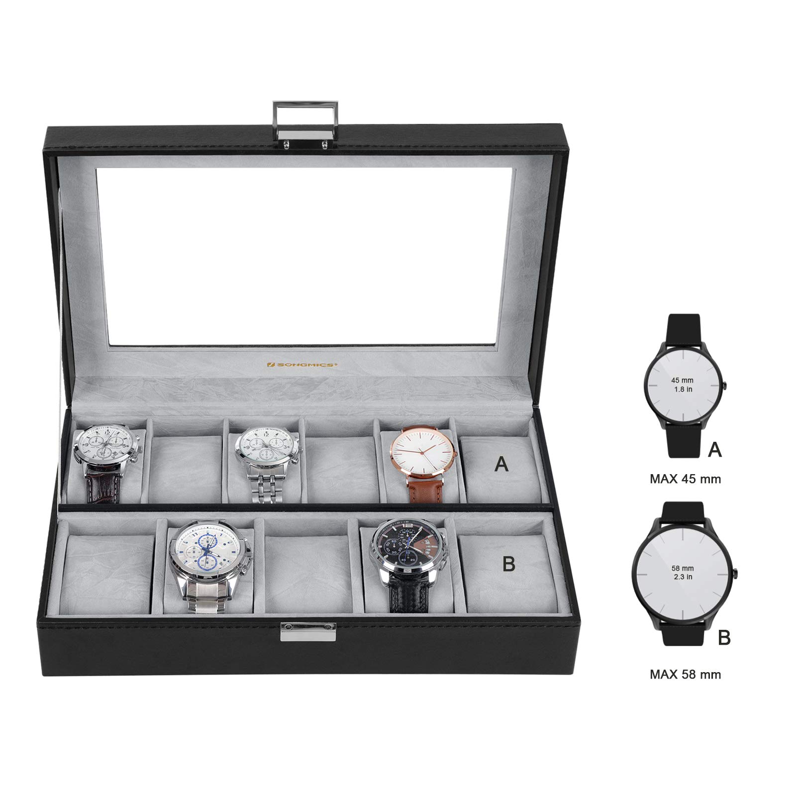 songmics-uhrenbox-jwb14bk-schwarz-mit-glasfenster-f-r-11-uhren image 3