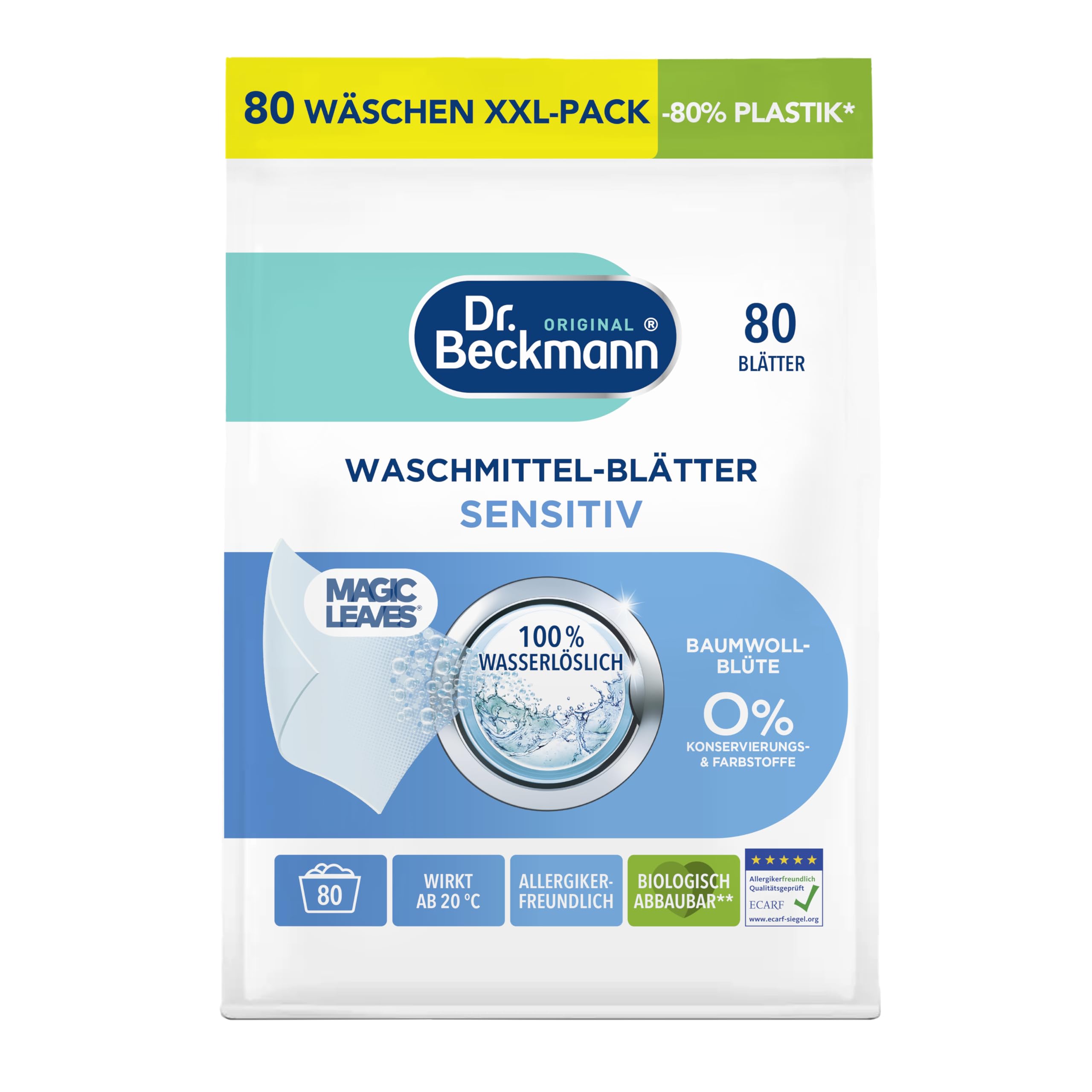 dr-beckmann-magic-leaves-sensitiv-waschmittel-bl-tter-80-bl-tter-baumwollbl-te image 1