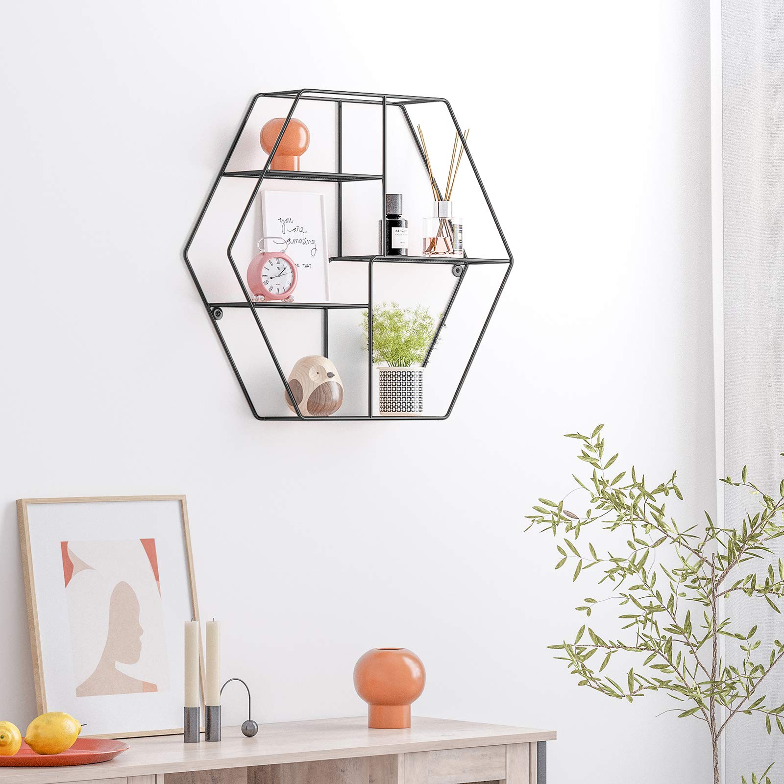 songmics-wandregal-sechseckig-mit-4-ablagen-lfs004b01-schwarz-60-5-x-12-x-53-cm image 2