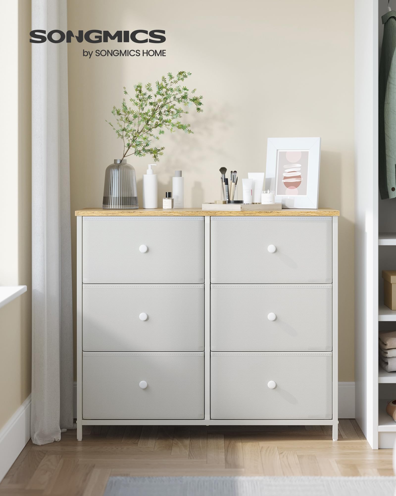 songmics-kommode-lts323w57-6-stoffschubladen-cremewei-eichenfarben image 2