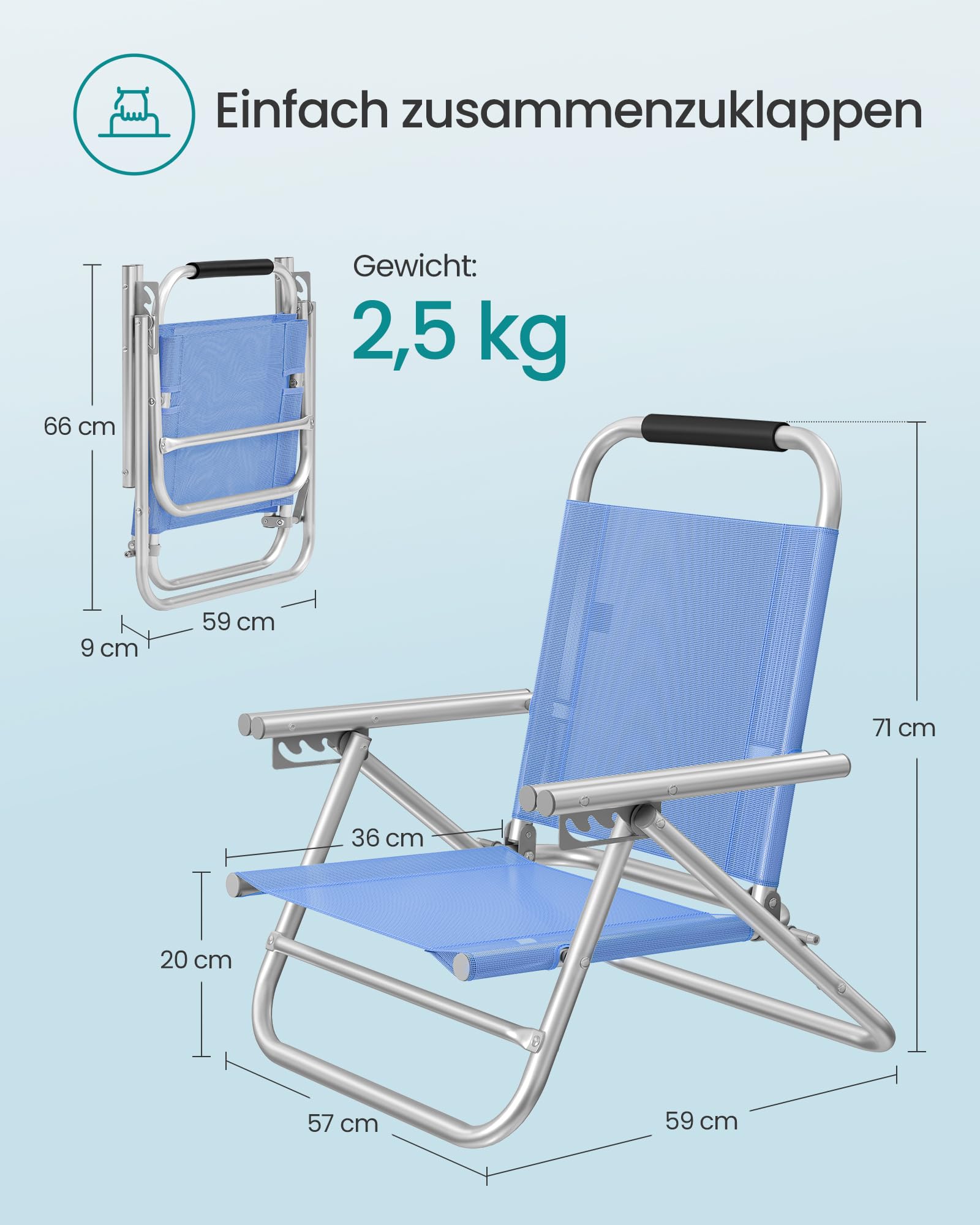 songmics-strandstuhl-klappstuhl-mit-4-stufig-verstellbarer-r-ckenlehne-und-armle image 2