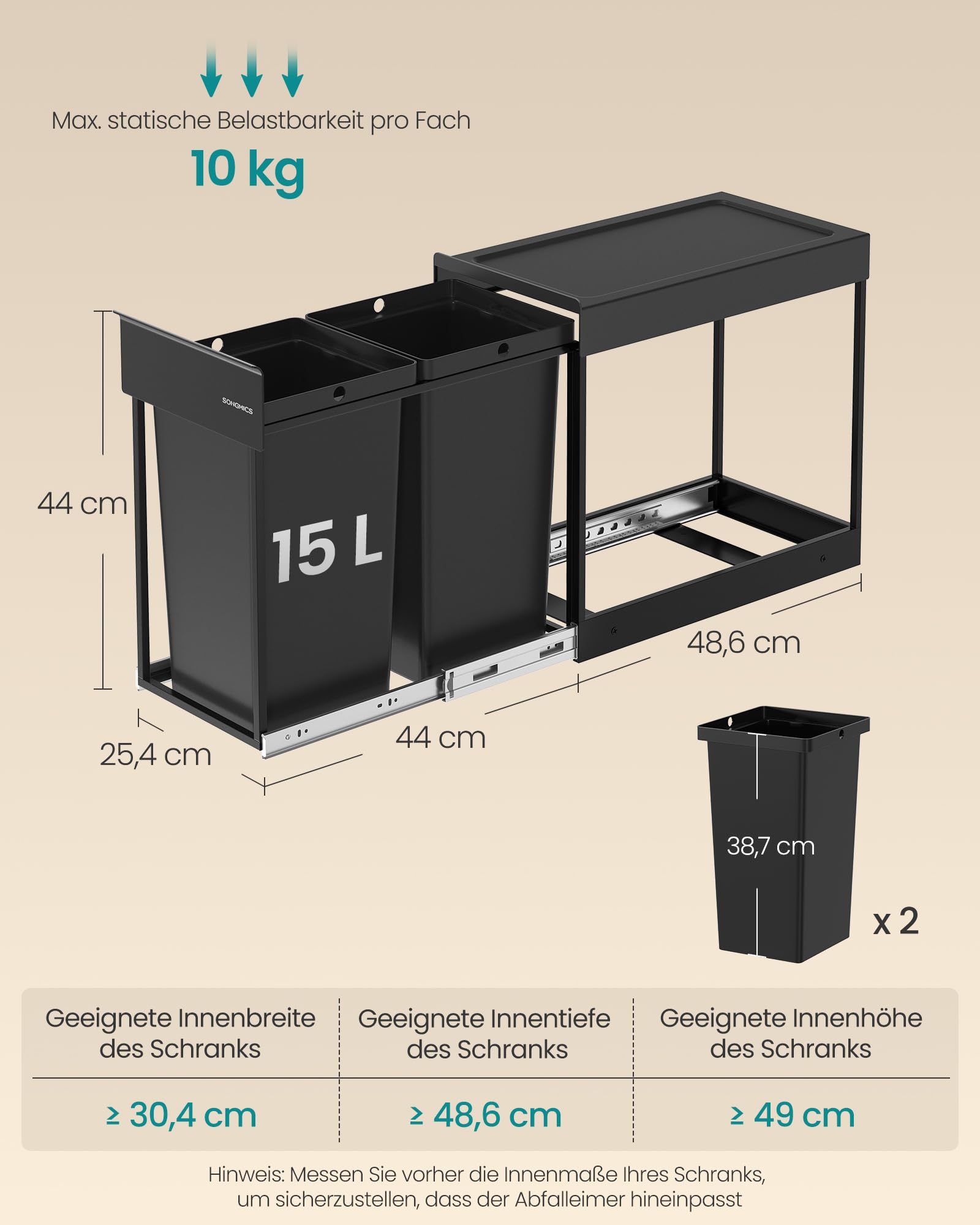 songmics-m-lleimer-k-che-ltb950b01-2x15-l-ausziehbar-f-r-unterschrank-tintenschw image 4