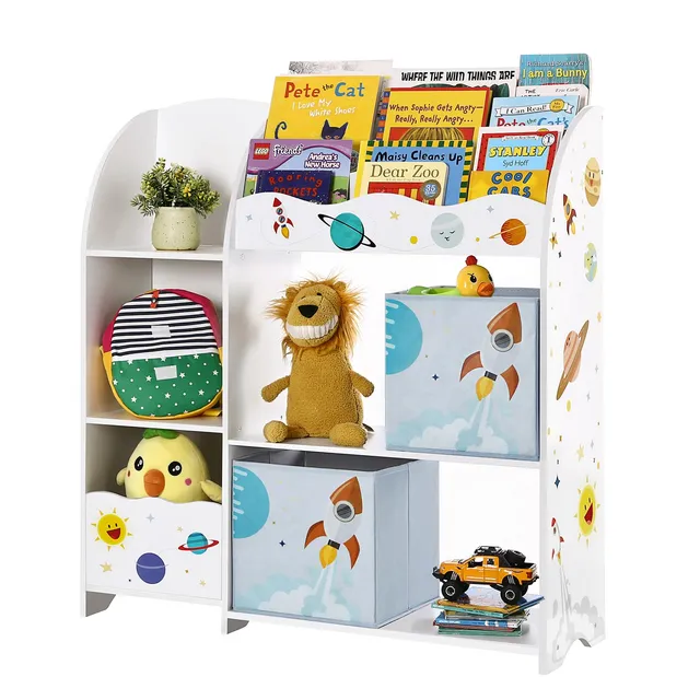 songmics-kinder-b-cherregal-spielzeugregal-mit-2-stoffboxen-wei image 1
