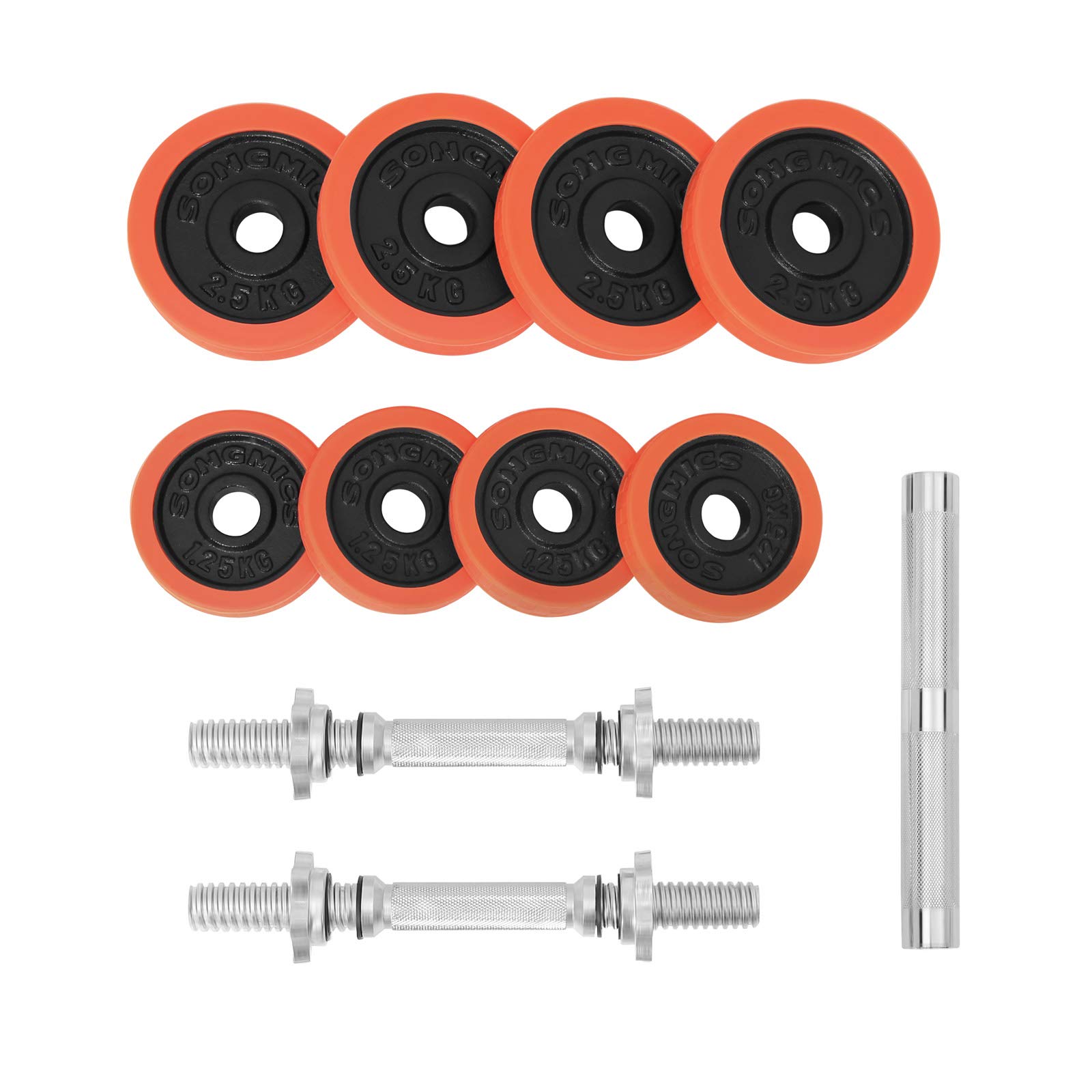 songmics-hantelset-gusseisen-verstellbar-mit-verbindungsrohr-orange image 3