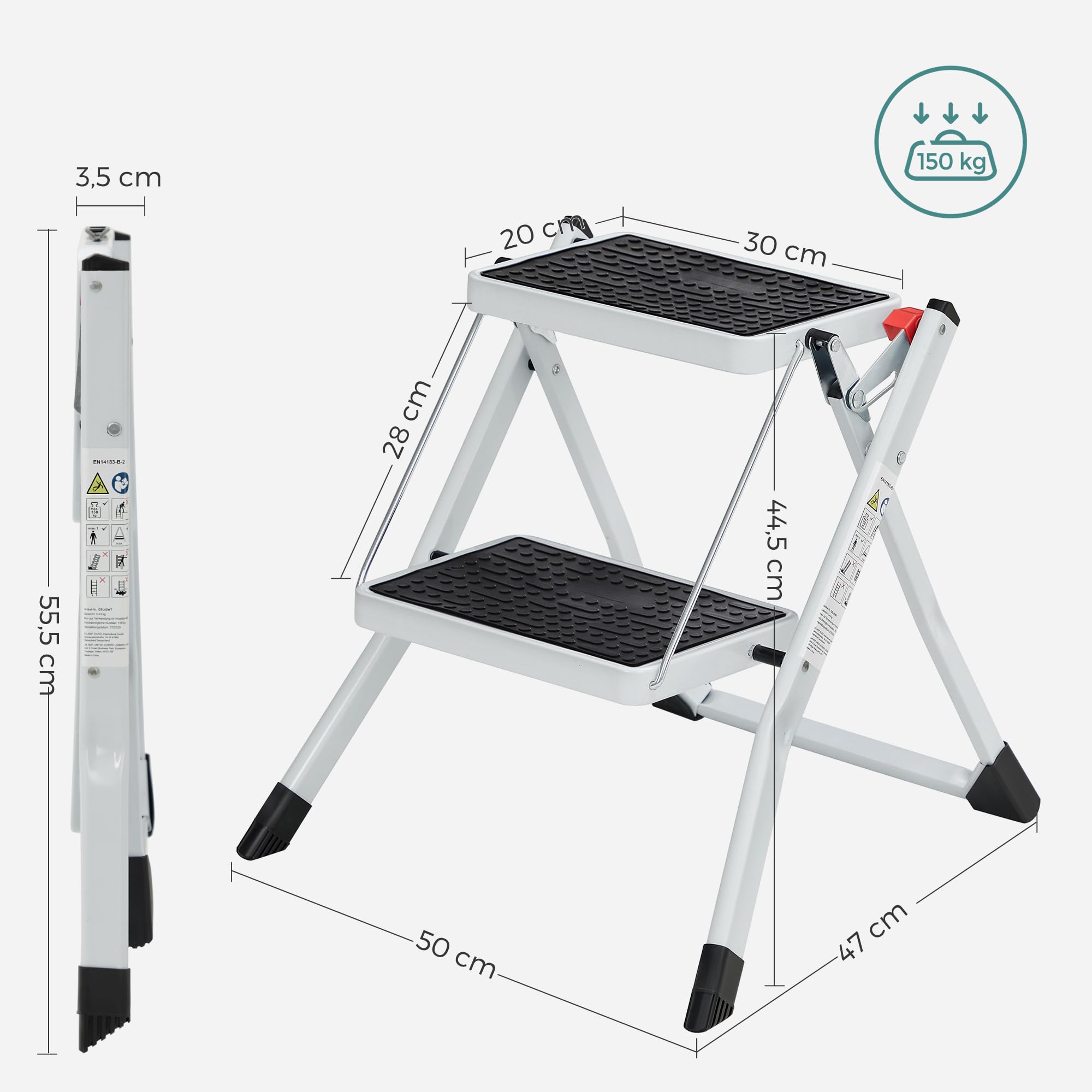 songmics-trittleiter-gsl02wt-mit-2-stufen-stahl-wei-schwarz image 4