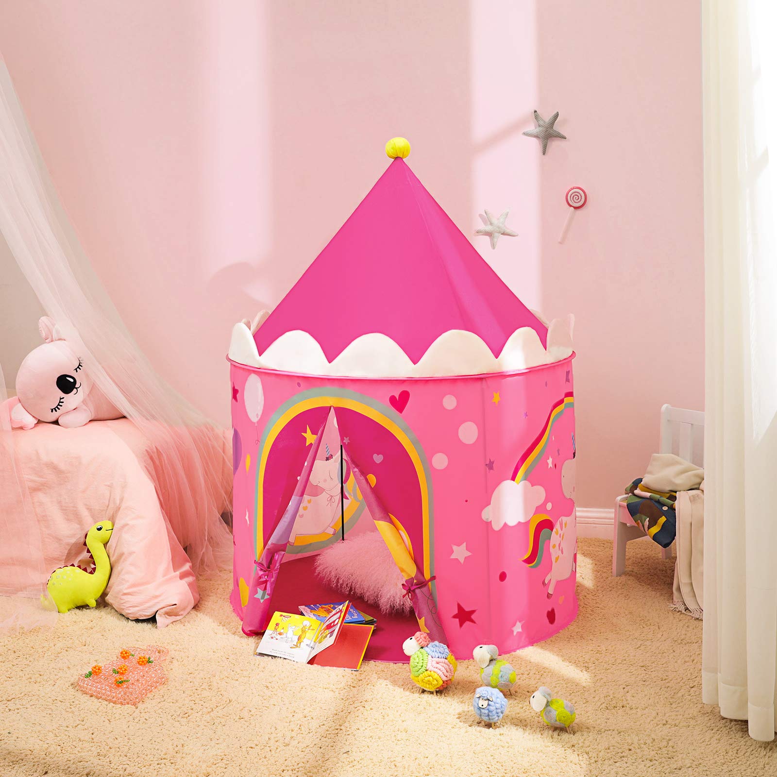 songmics-spielzelt-prinzessinnenschloss-pop-up-tipi-pink-gelb-lpt04py image 8