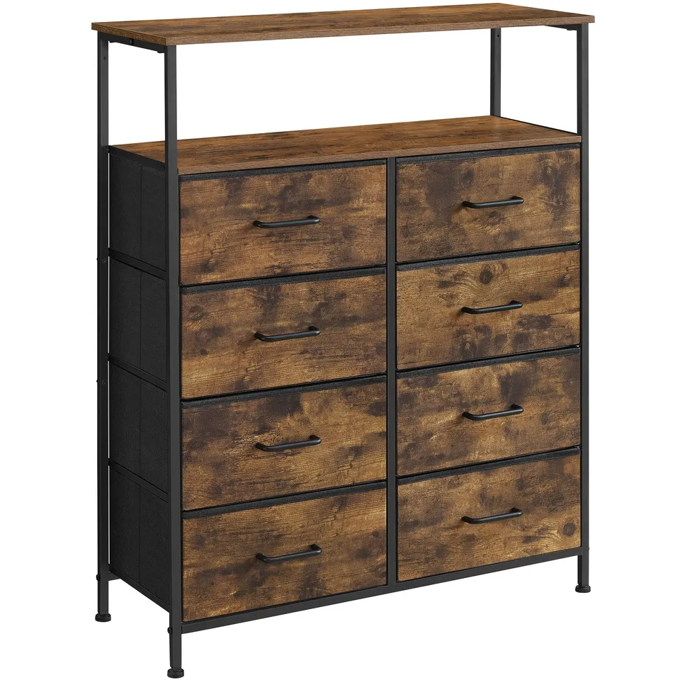 songmics-kommode-schubladenschrank-8-stoffschubladen-vintagebraun-schwarz image 1