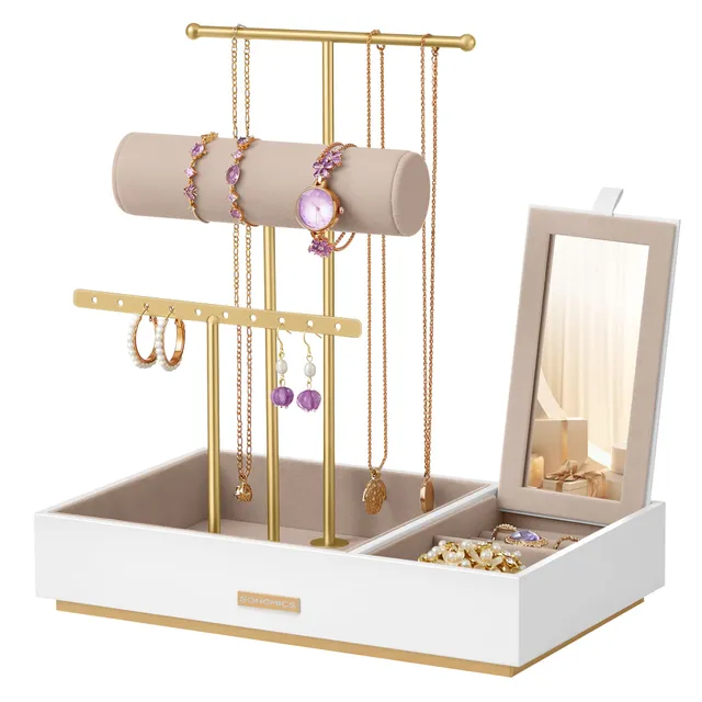 songmics-schmuckst-nder-schmuckhalter-jjs022w01-wei-goldfarben-mit-spiegel-und-t image 1