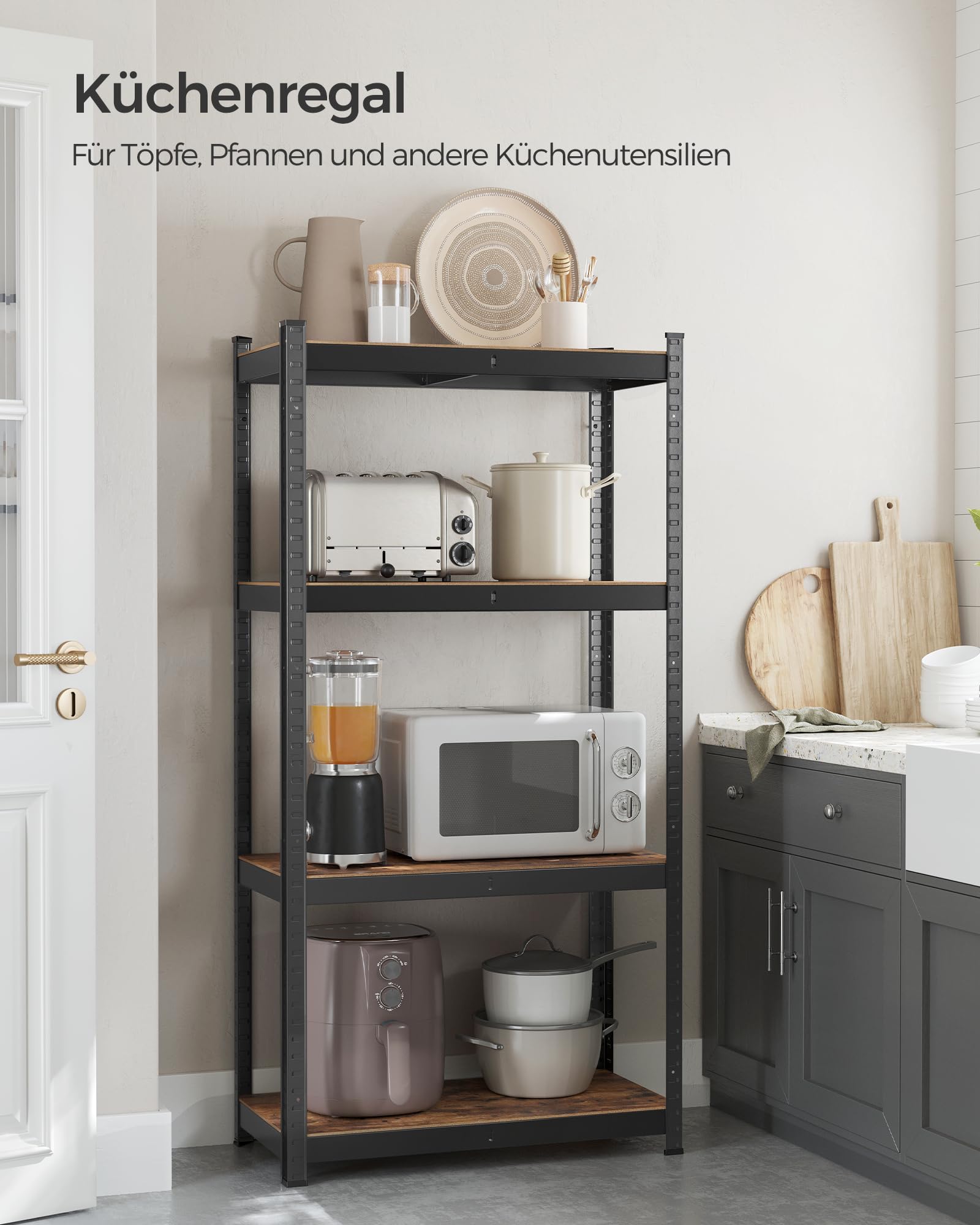 songmics-glr044b11-standregal-40-x-80-x-160-cm-4-ablagen-vintagebraun-schwarz image 4