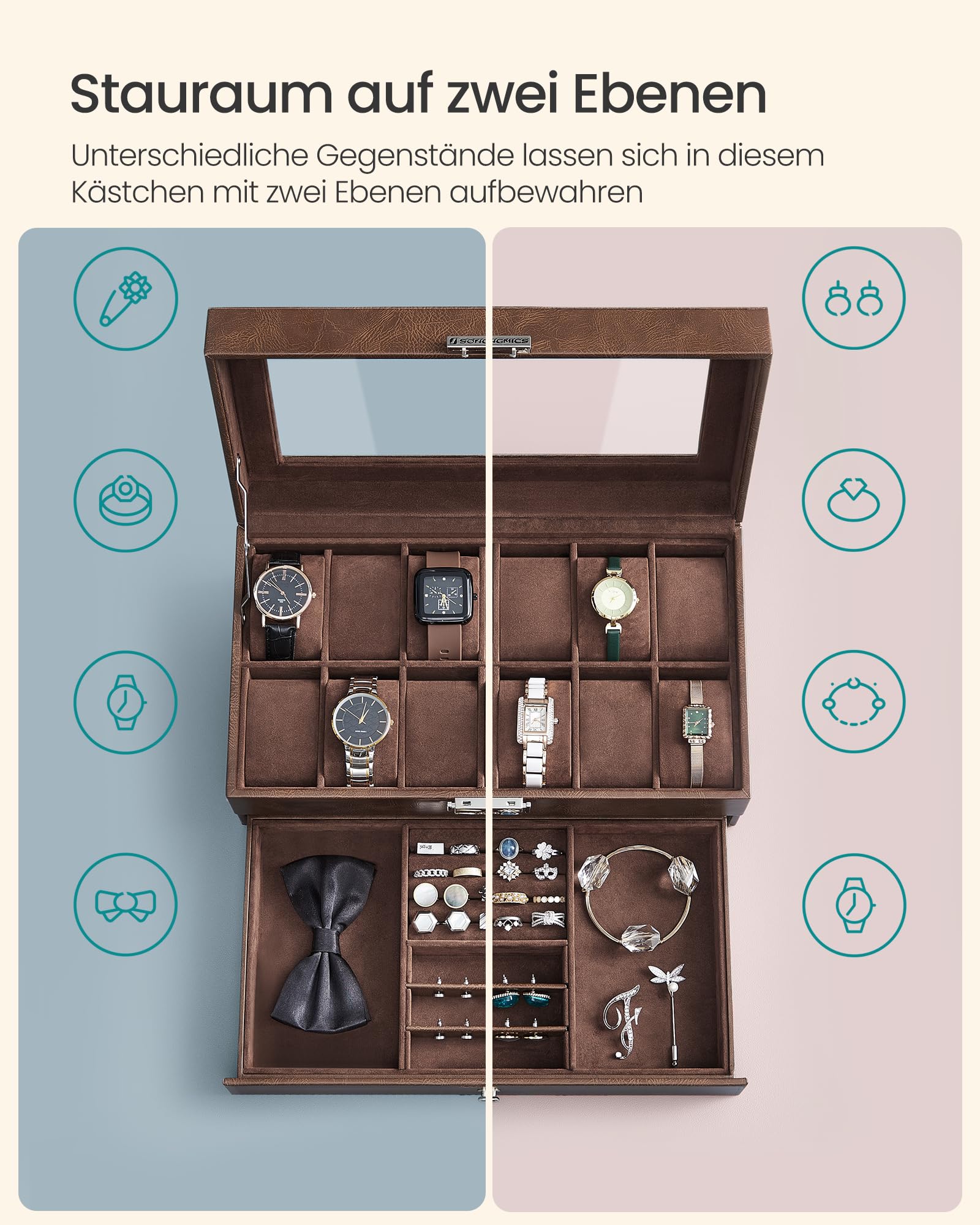 songmics-uhrenbox-12-uhren-mit-glasdeckel-braun-jwb012k01 image 4