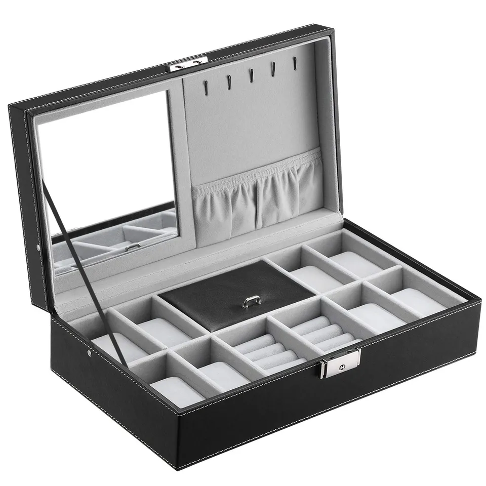 songmics-uhrenkoffer-jwb41b-f-r-8-uhren-schwarz-mit-spiegel image 1