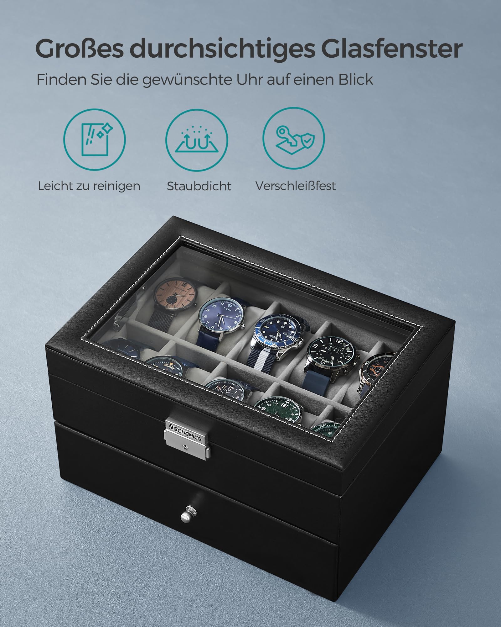 songmics-jwb020-uhrenbox-20-f-cher-2-ebenen-glasdeckel-schwarz image 5