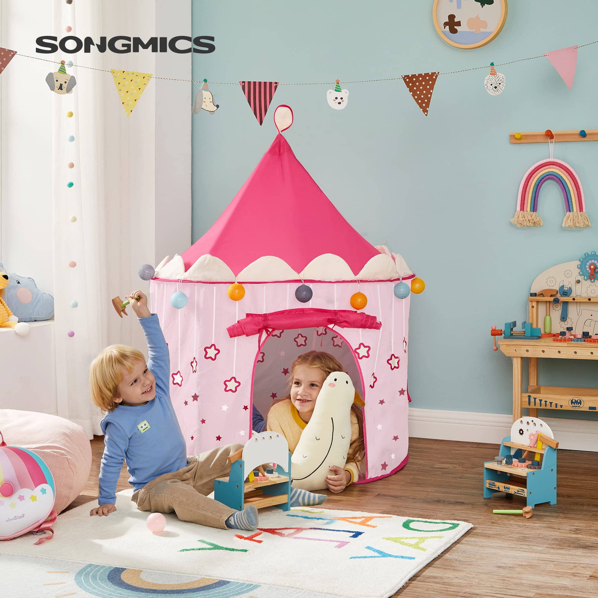 songmics-spielzelt-lpt01pk-prinzessinnenschloss-pink-101-x-135-cm image 2