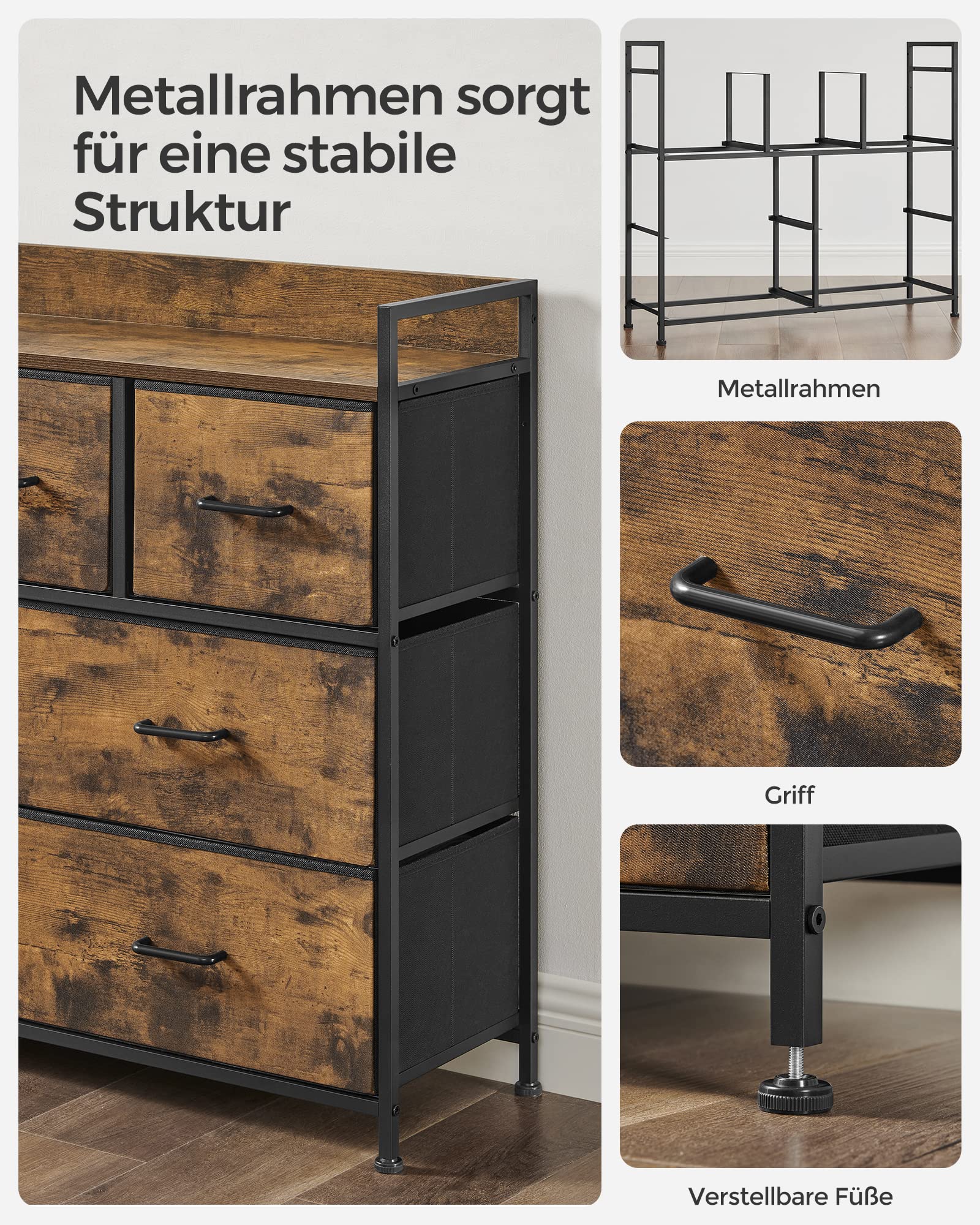 songmics-bellah-lts137bh01-kommode-7-stoffschubladen-vintagebraun-schwarz image 7