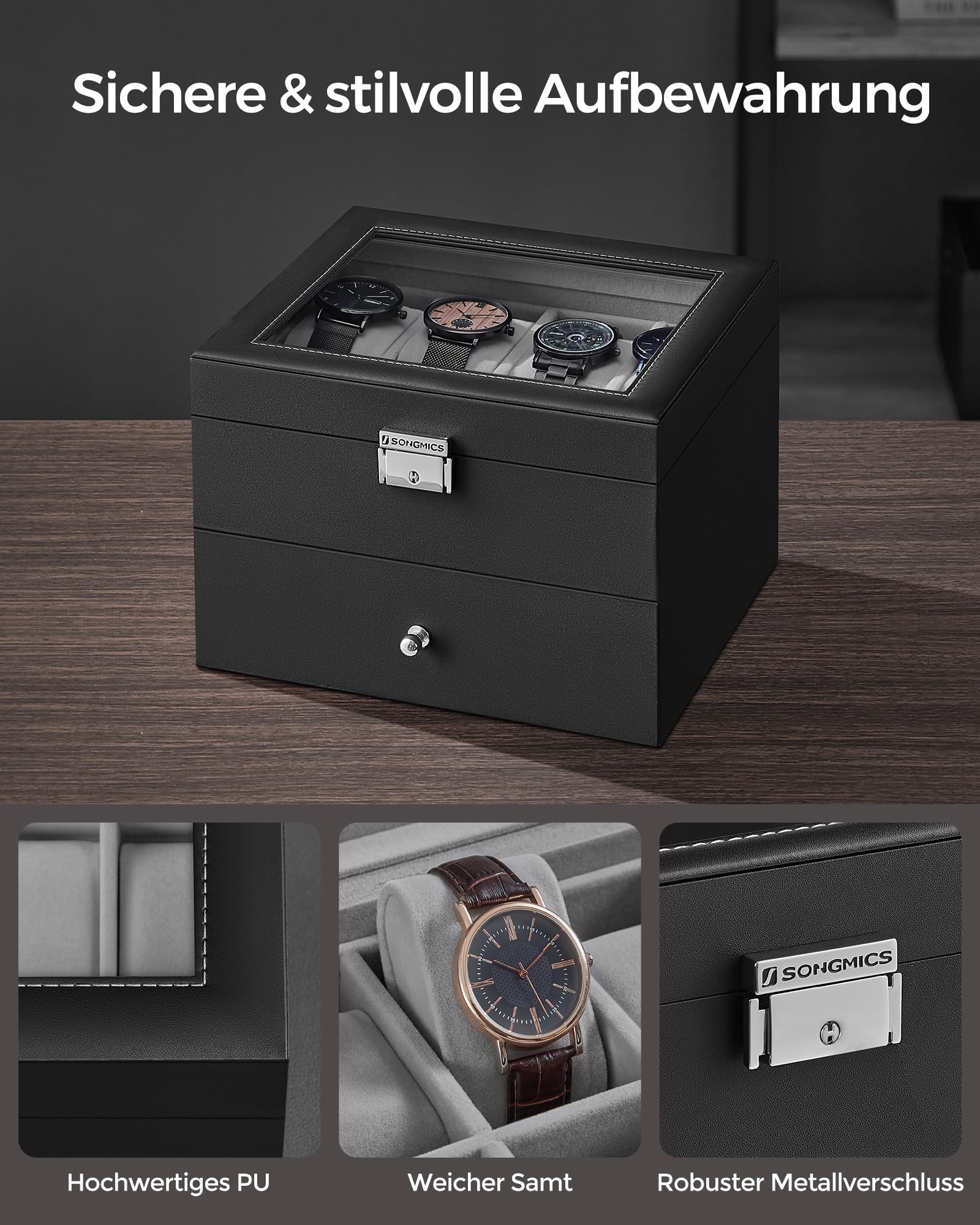 songmics-uhrenbox-mit-glasdeckel-2-ebenen-f-r-16-uhren image 3