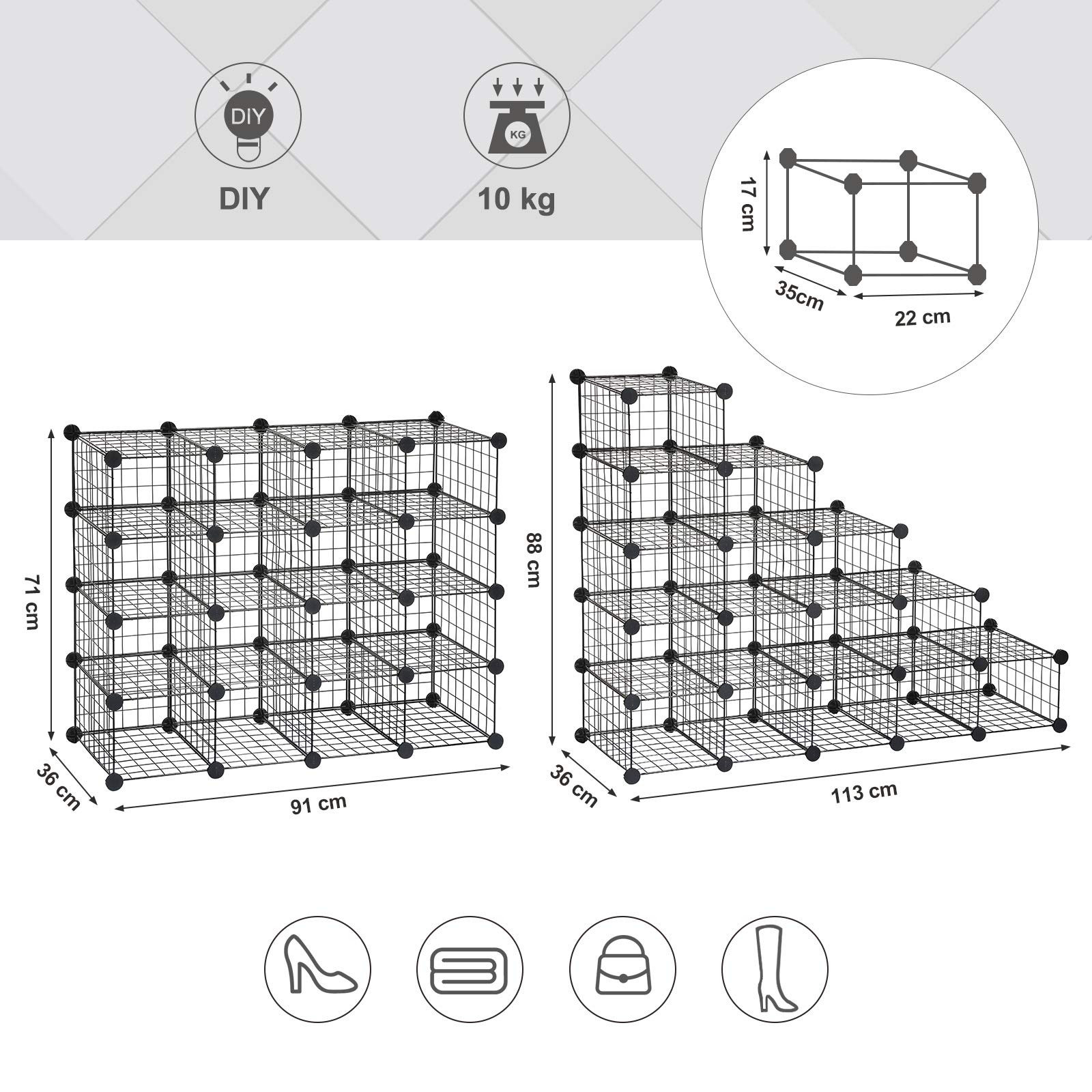 songmics-schuhregal-lpi44hs-modular-gitterplatte-schwarz-f-r-16-paar image 4