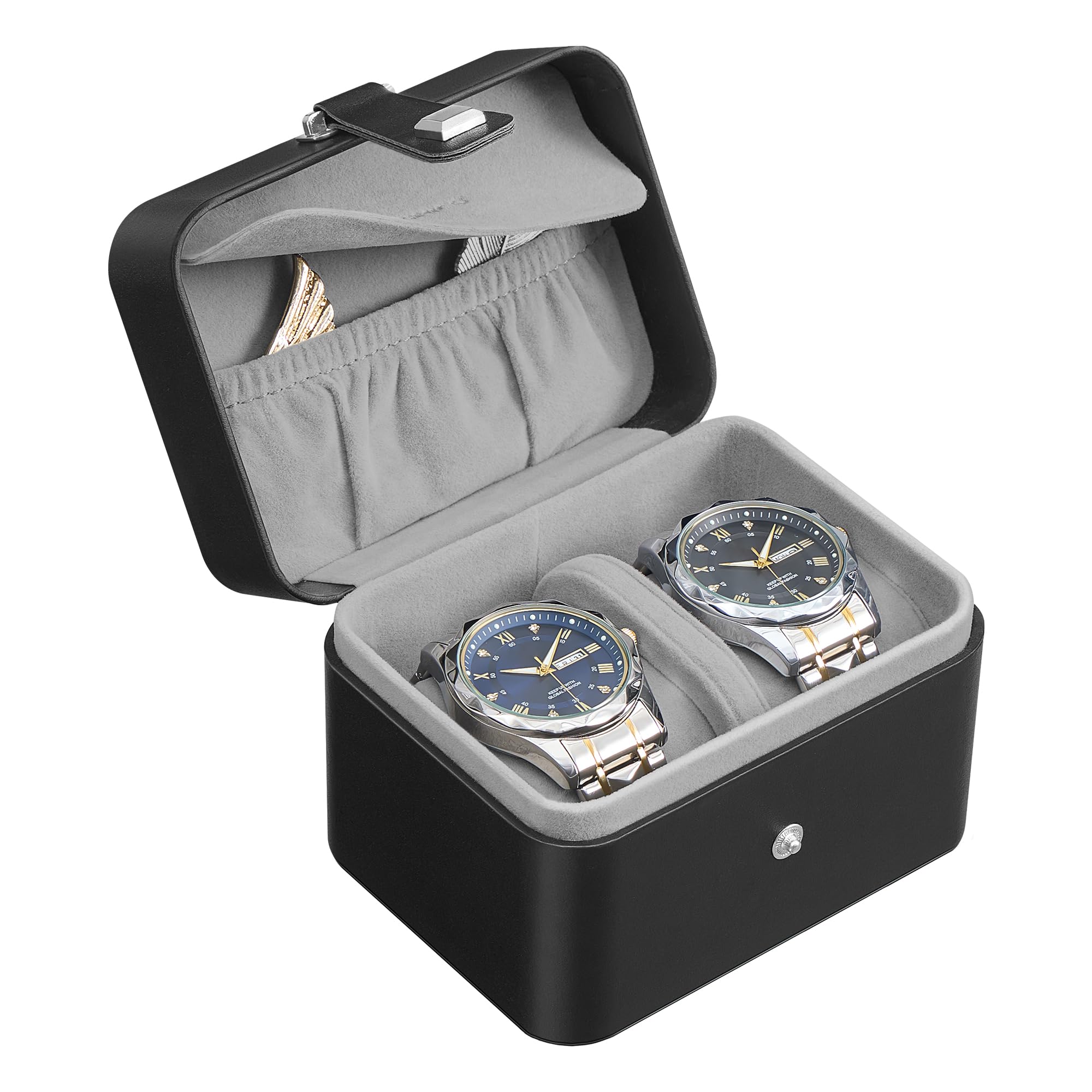 songmics-uhrenbox-mit-2-f-chern-schwarz-taubengrau-jwb029gd01 image 1