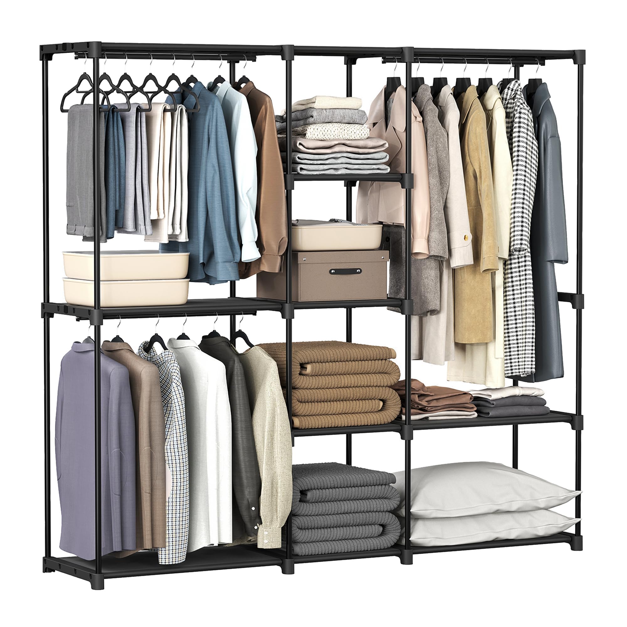 songmics-kleiderschrank-offen-182-cm-garderobe-metall-taupe-ryg037r02 image 8