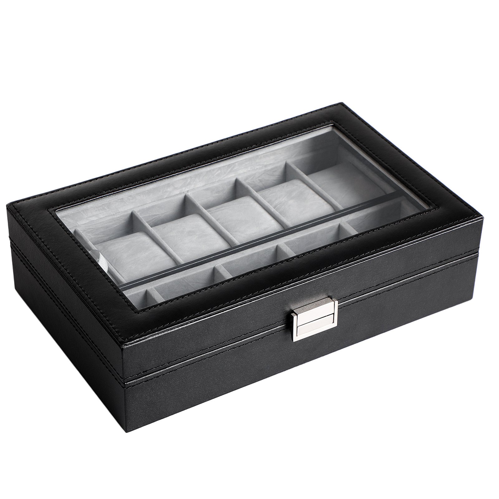 songmics-uhrenbox-jwb14bk-schwarz-mit-glasfenster-f-r-11-uhren image 4