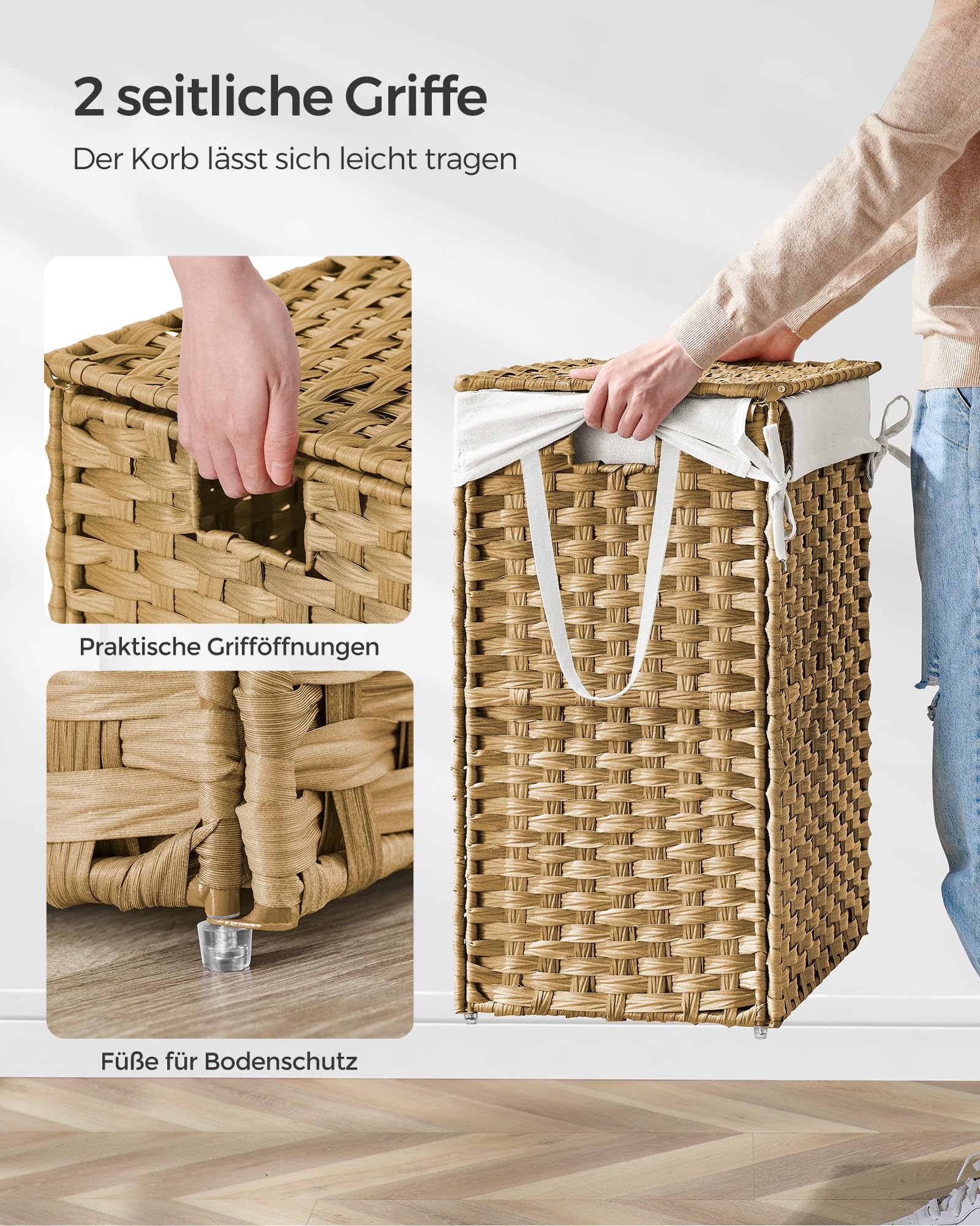 songmics-w-schekorb-schmal-90-l-faltbar-pp-rattan-mit-deckel-und-innensack image 4